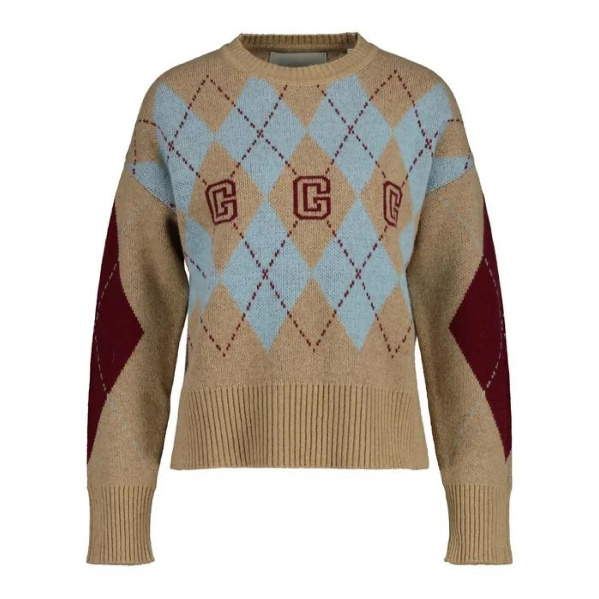 GANT Argyle Crew Neck In Dark Khaki 2142