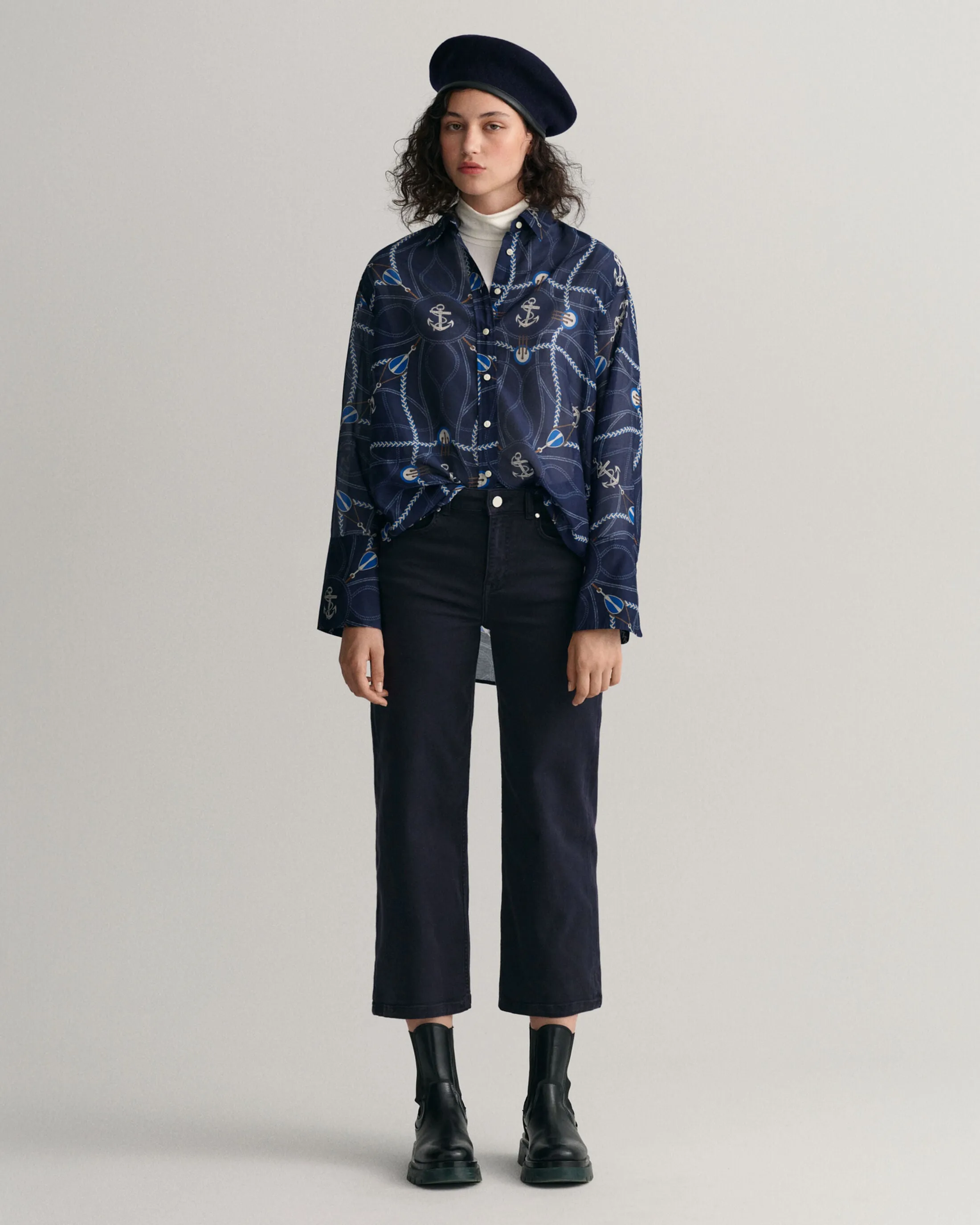 GANT Cropped Wide Colour Jeans in Evening Blue 0179