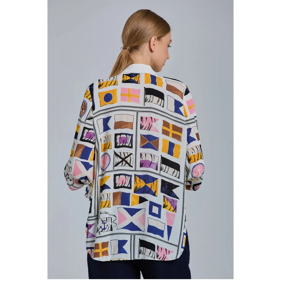 GANT Flag Print Bow Blouse 2074 Caulk White