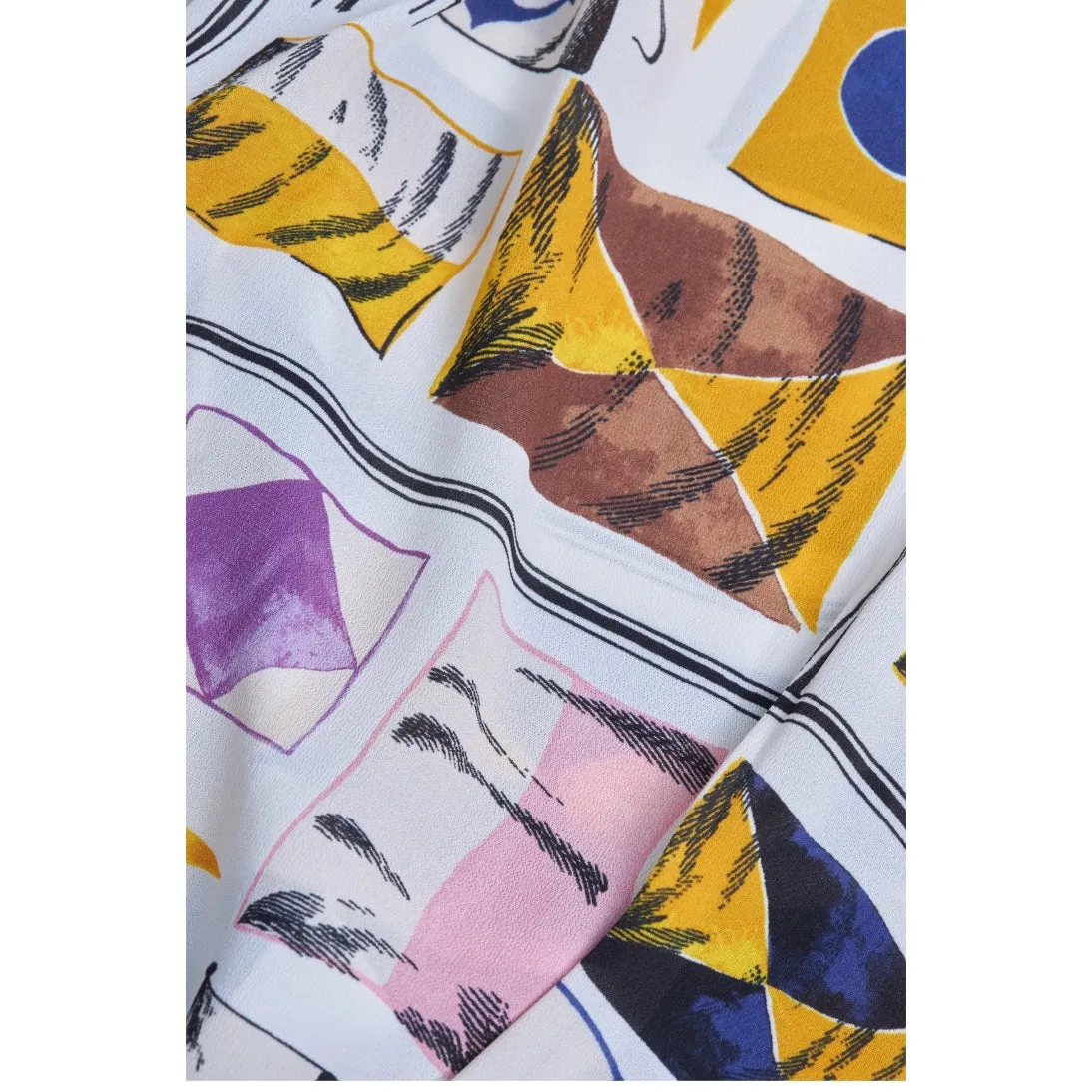 GANT Flag Print Bow Blouse 2074 Caulk White