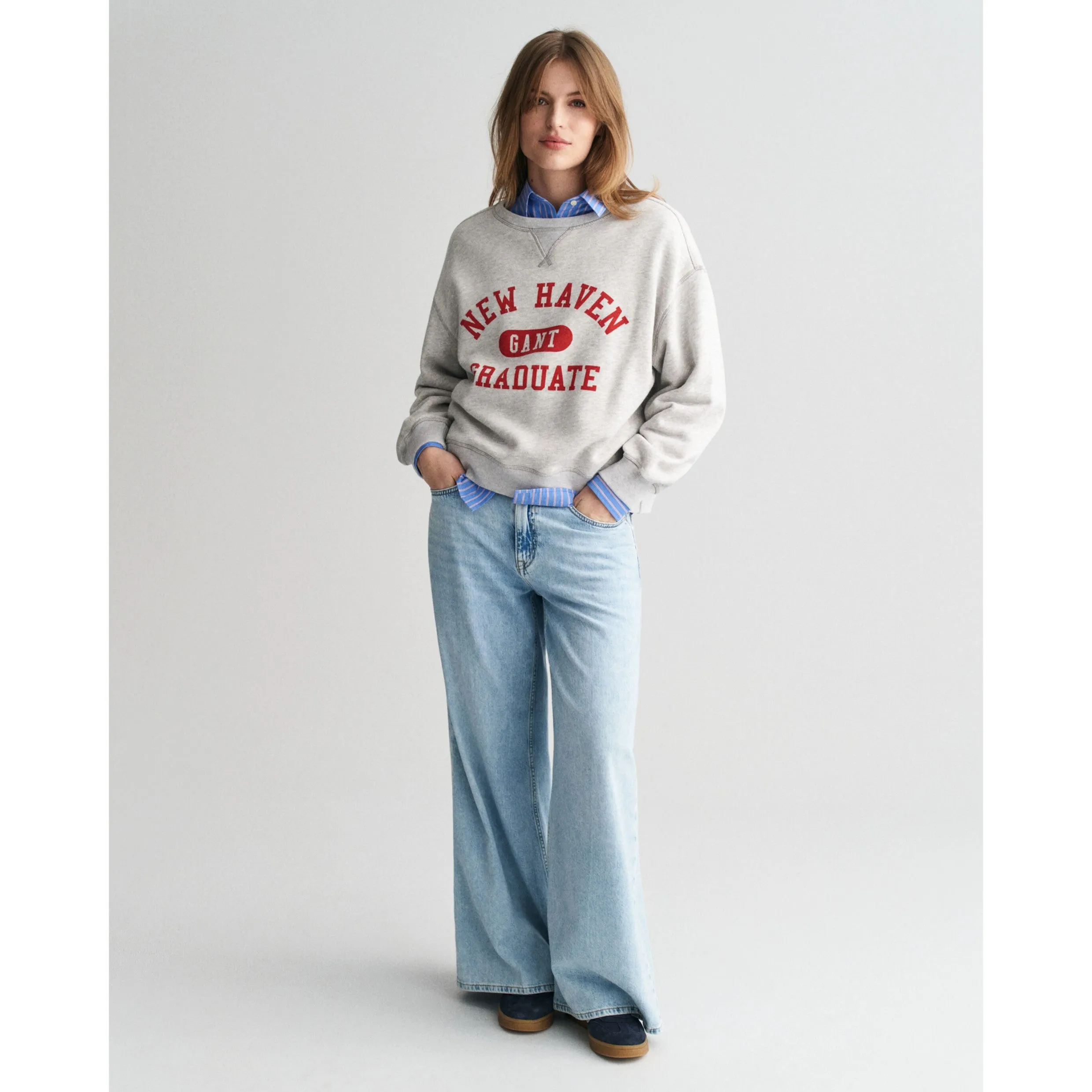 GANT Graphic Crew Neck Sweatshirt Grey Melange 4201234