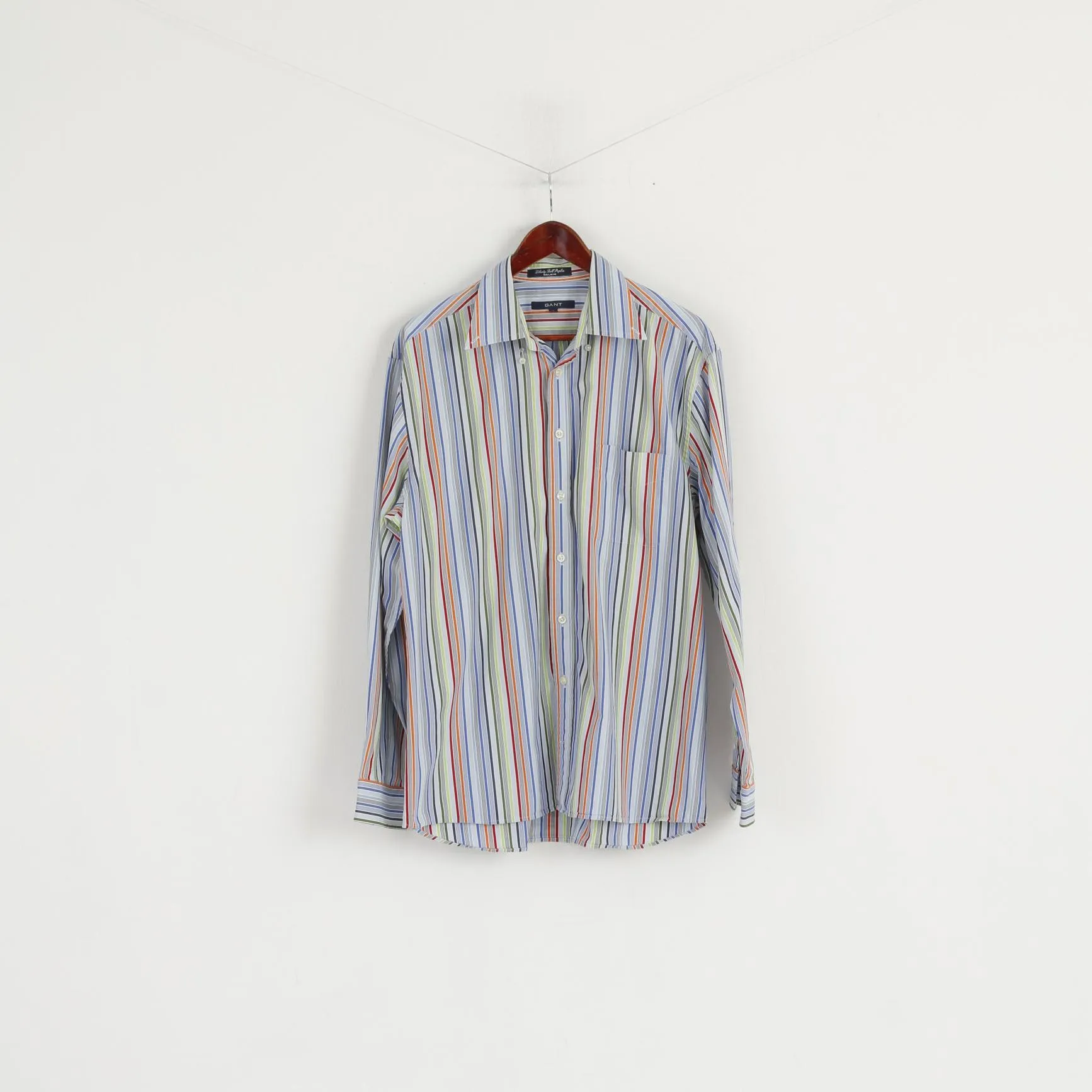 Gant Men L Casual Shirt Blue Cotton Striped Liberty Bell Poplin Regular Fit Top