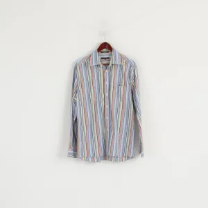 Gant Men L Casual Shirt Blue Cotton Striped Liberty Bell Poplin Regular Fit Top