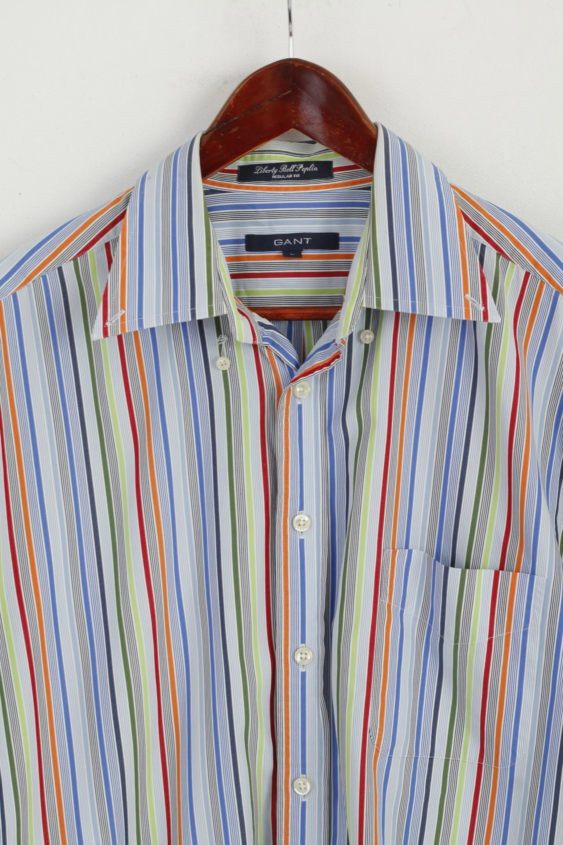 Gant Men L Casual Shirt Blue Cotton Striped Liberty Bell Poplin Regular Fit Top