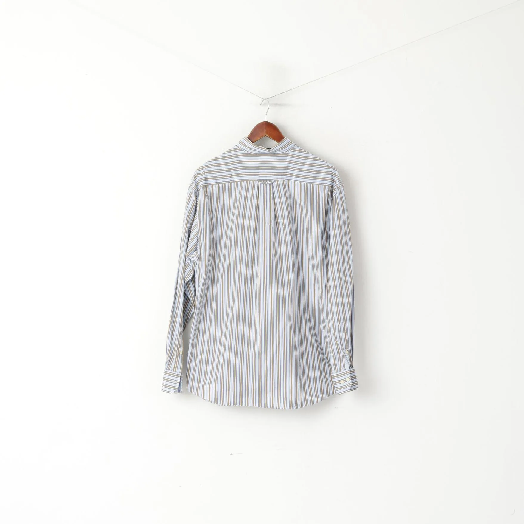 GANT Men L Casual Shirt Blue Striped Cotton Regular Fit Liberty Bell Poplin Top