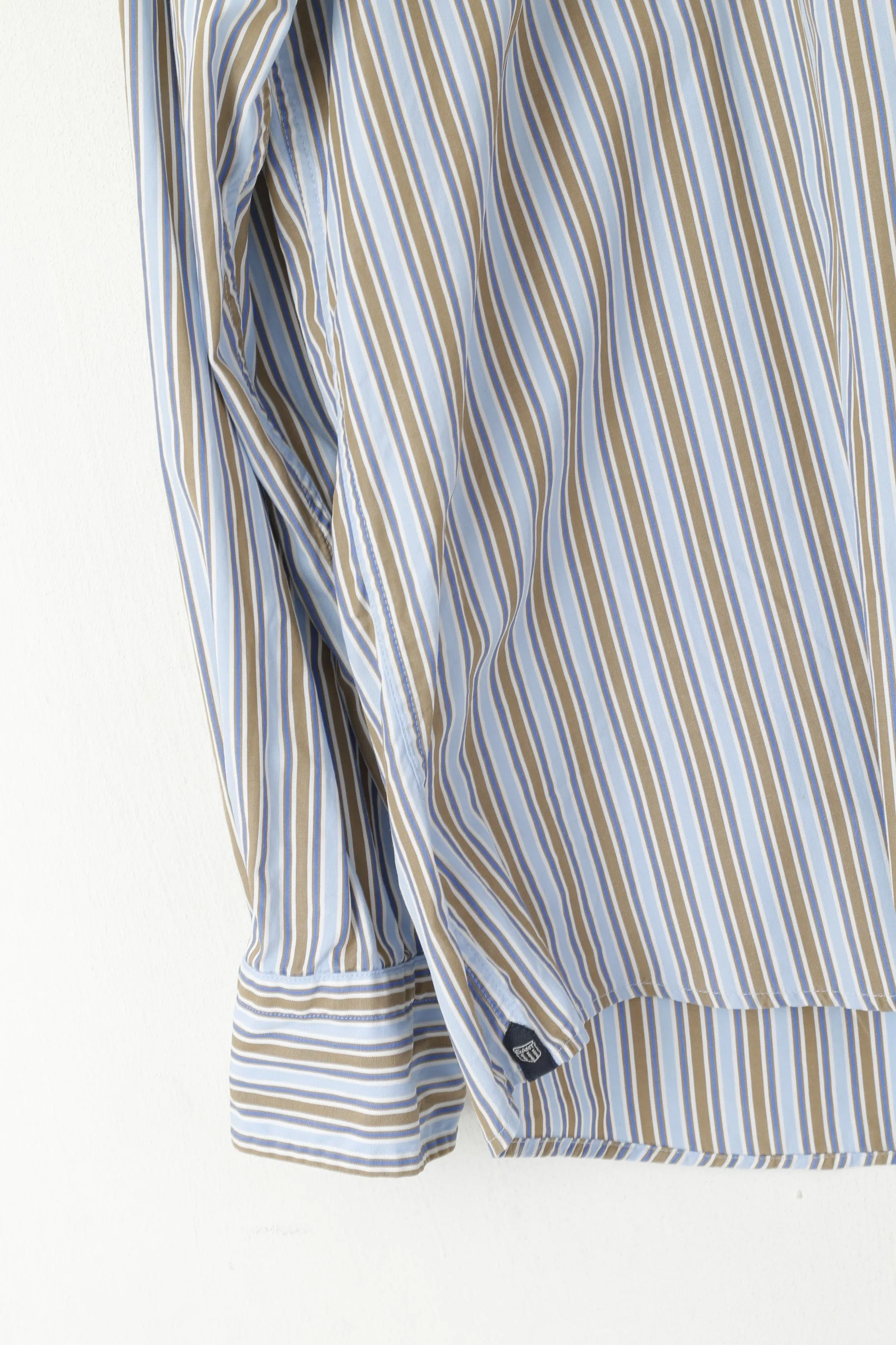 GANT Men L Casual Shirt Blue Striped Cotton Regular Fit Liberty Bell Poplin Top