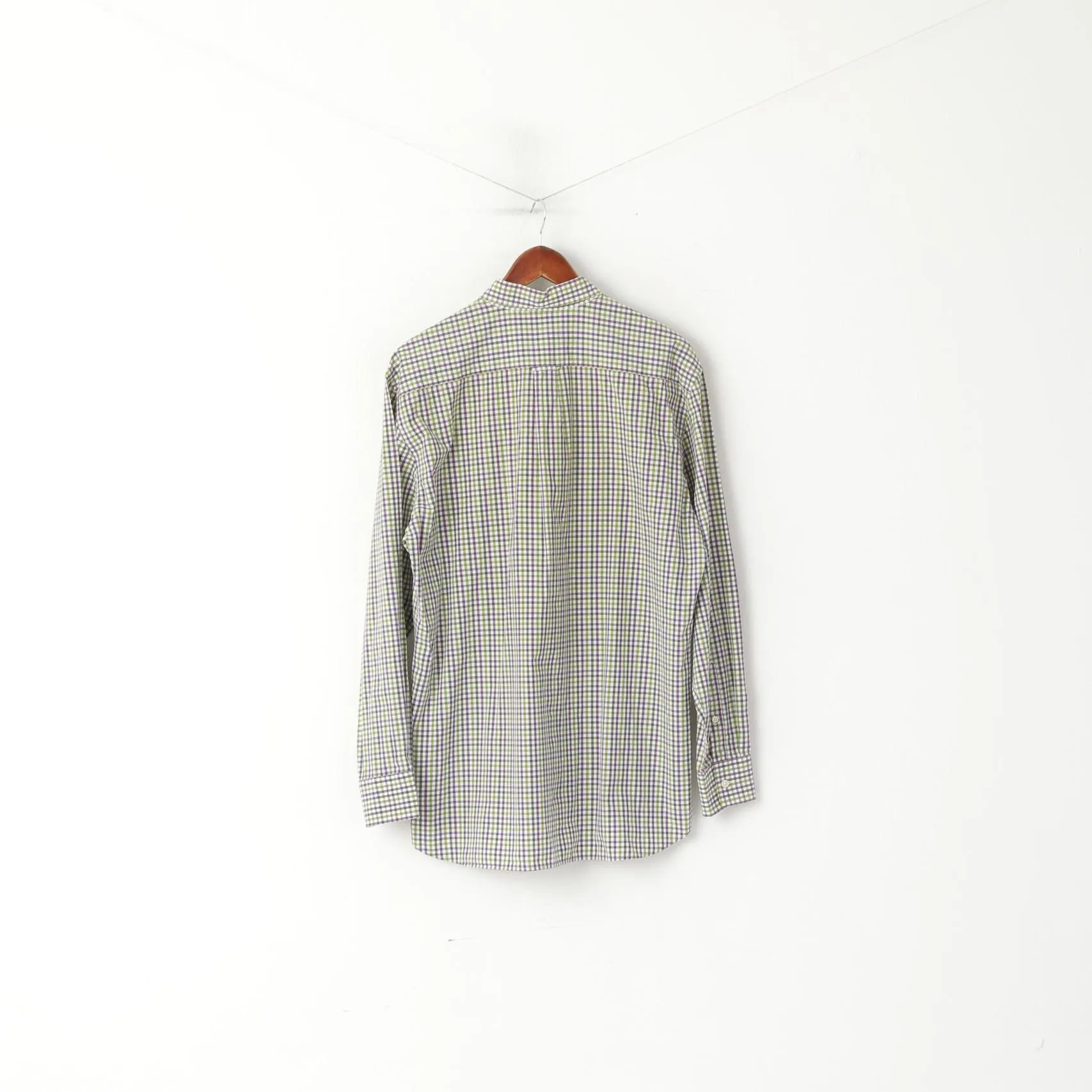 GANT Men L Casual Shirt Green Purple Check Cotton Comfy Poplin Long Sleeve Top