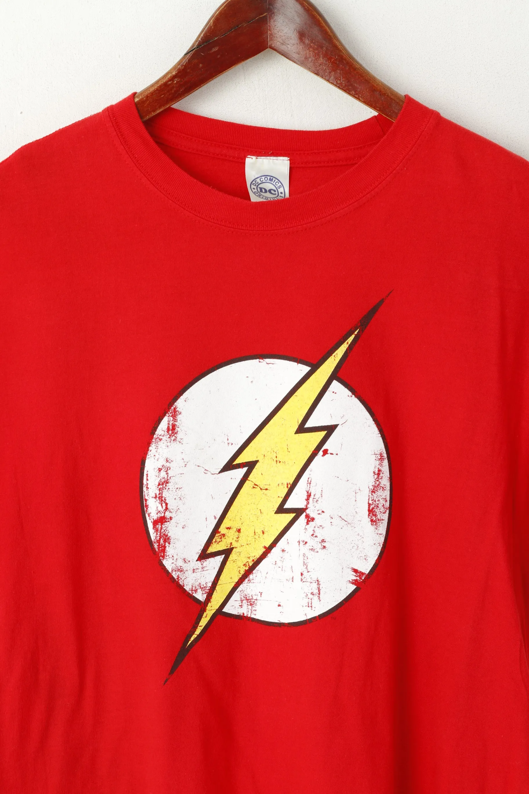 Gildan Men L T- Shirt Red Cotton DC Comics Flash Graphic Crew Neck Top