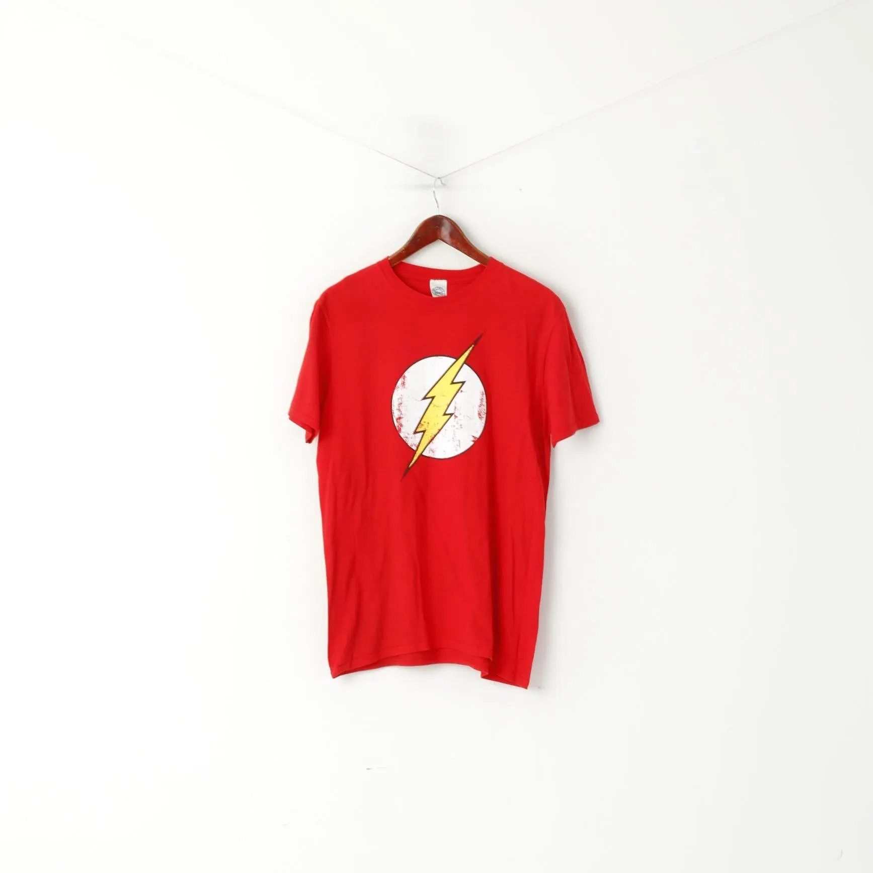 Gildan Men L T- Shirt Red Cotton DC Comics Flash Graphic Crew Neck Top