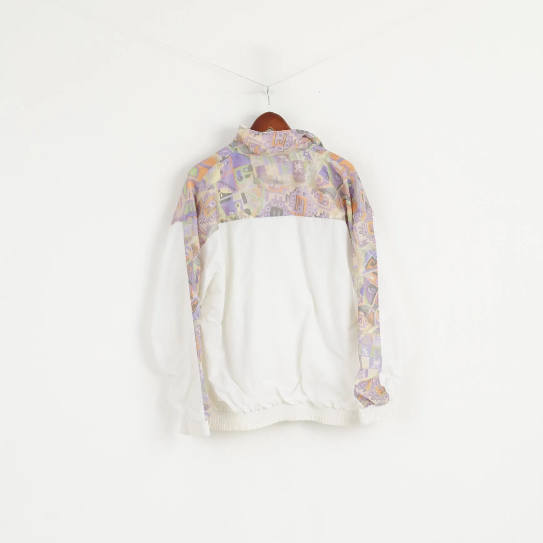 Giorgio Vincenzo Men L Jacket White Vintage Printed Nylon Full Zipper Bomber Top