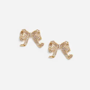 Gold Crystal Bow Earrings Self Portrait