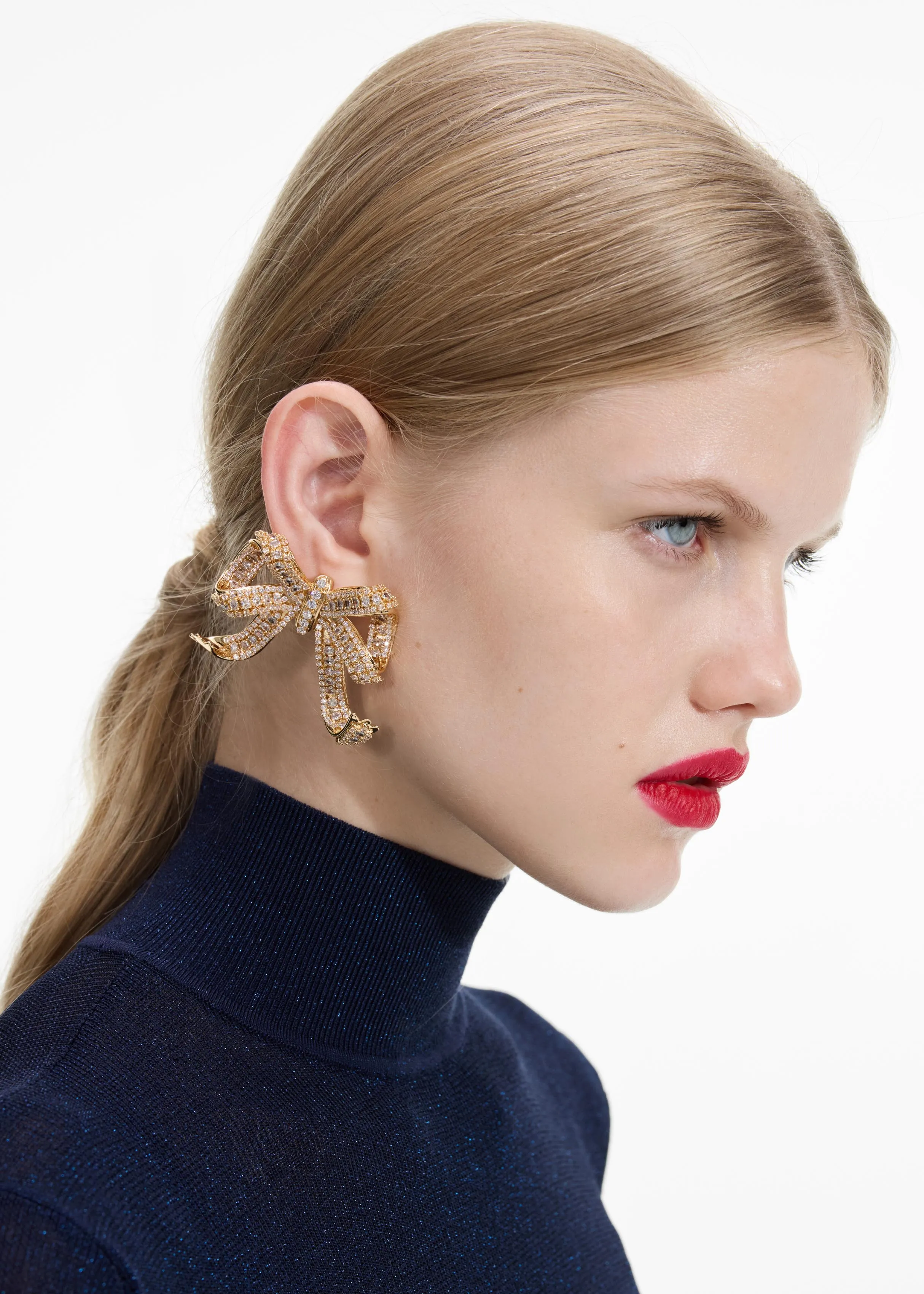 Gold Crystal Bow Earrings Self Portrait