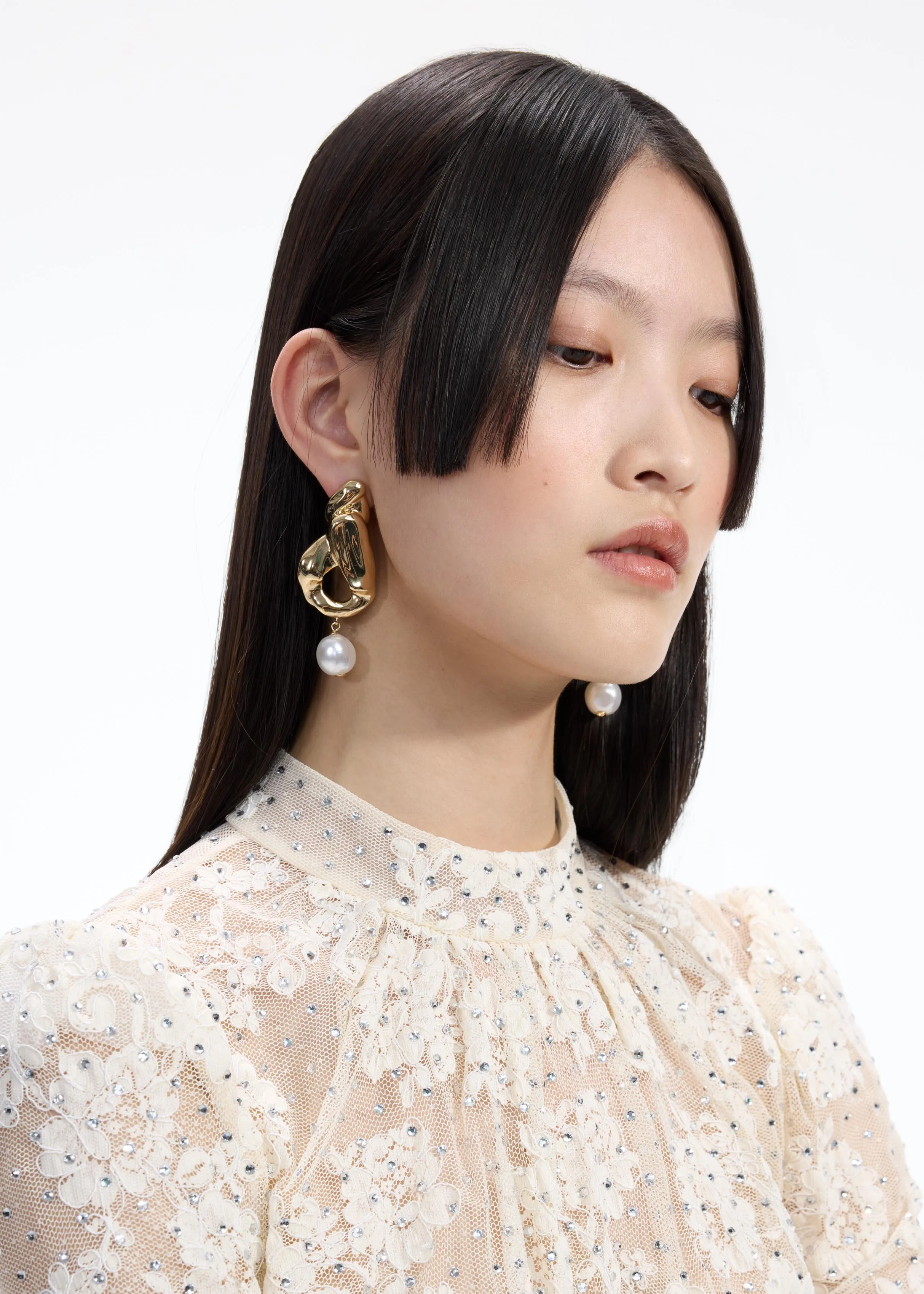 Gold Faux Pearl Drop Earrings Self Portrait