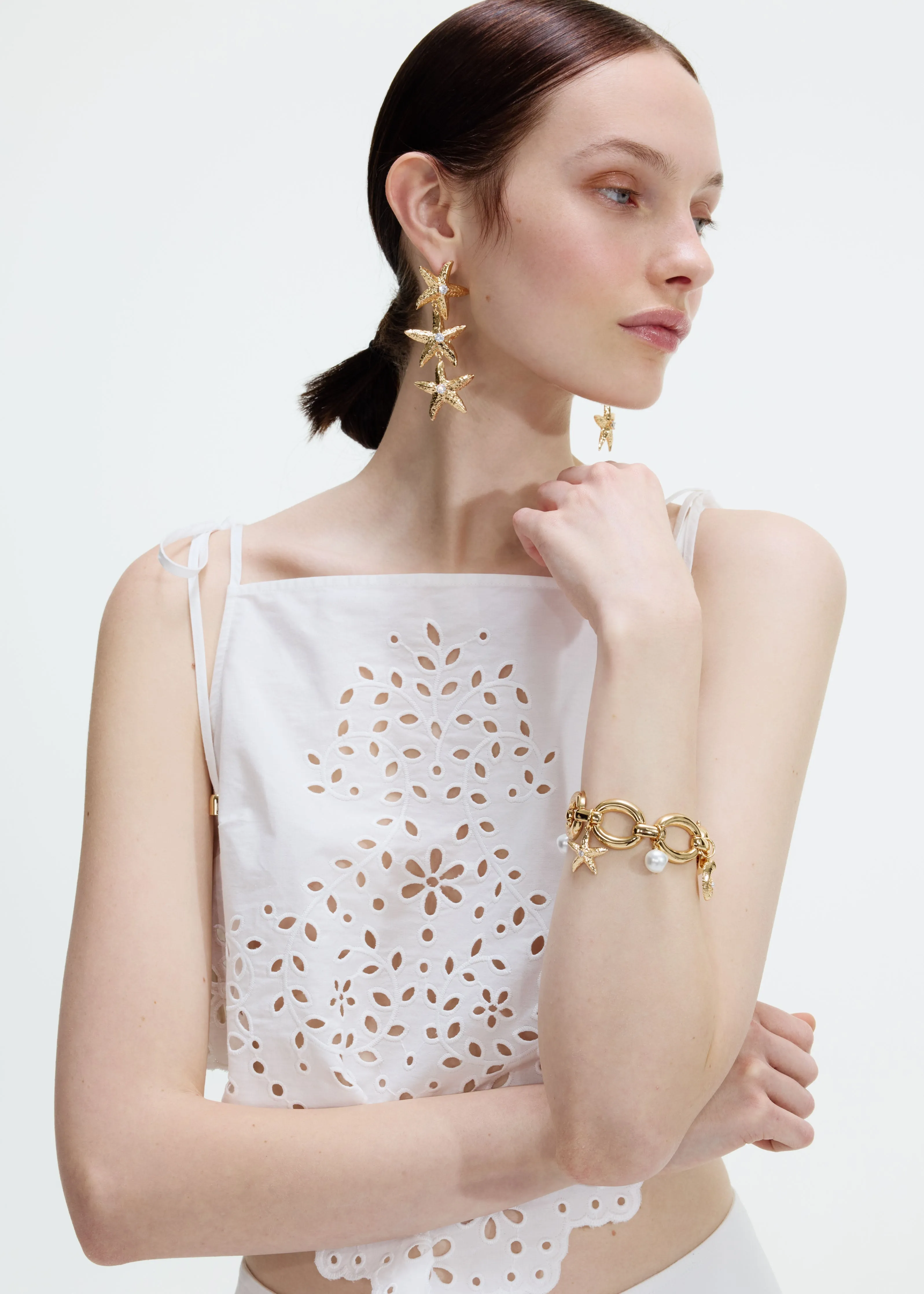 Gold Pearl Shell Charm Bracelet Self Portrait