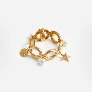Gold Pearl Shell Charm Bracelet Self Portrait