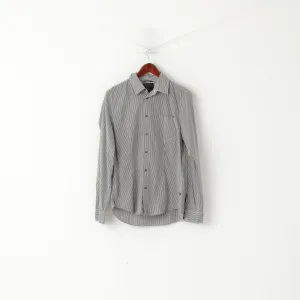 Guess Men M Casual Shirt Gray Striped Cotton Stretch Long Sleeve Pocket Top