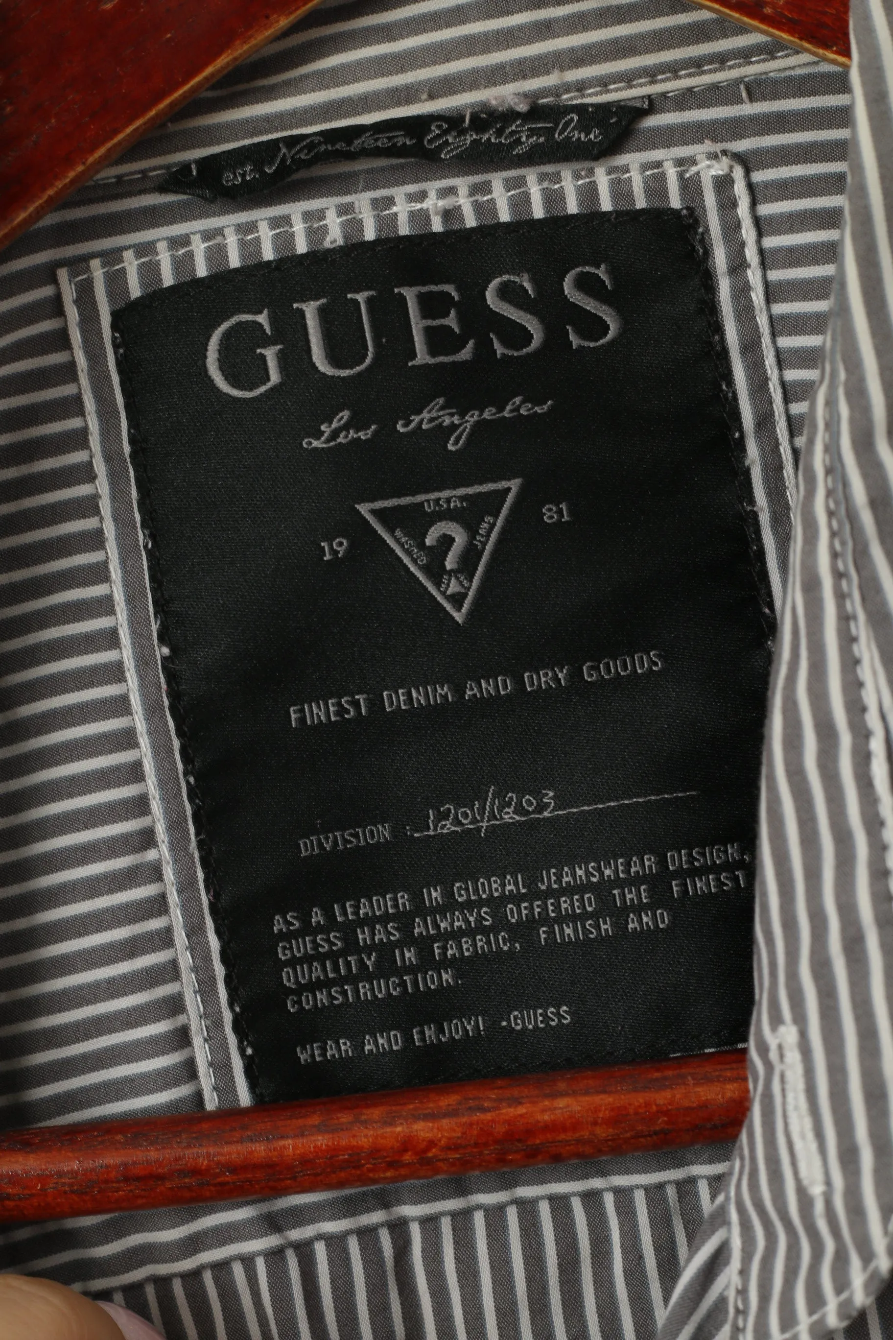 Guess Men M Casual Shirt Gray Striped Cotton Stretch Long Sleeve Pocket Top