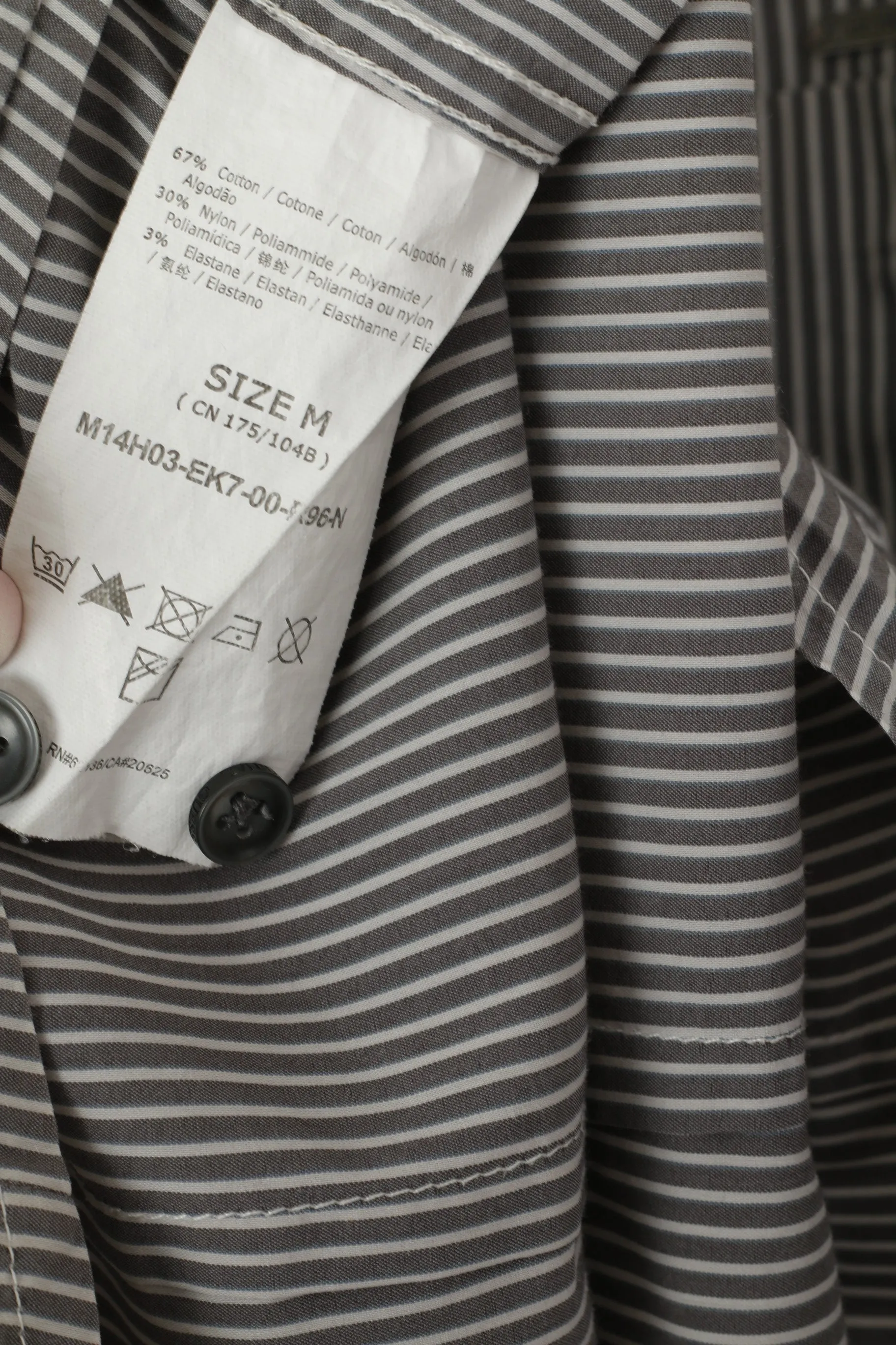 Guess Men M Casual Shirt Gray Striped Cotton Stretch Long Sleeve Pocket Top