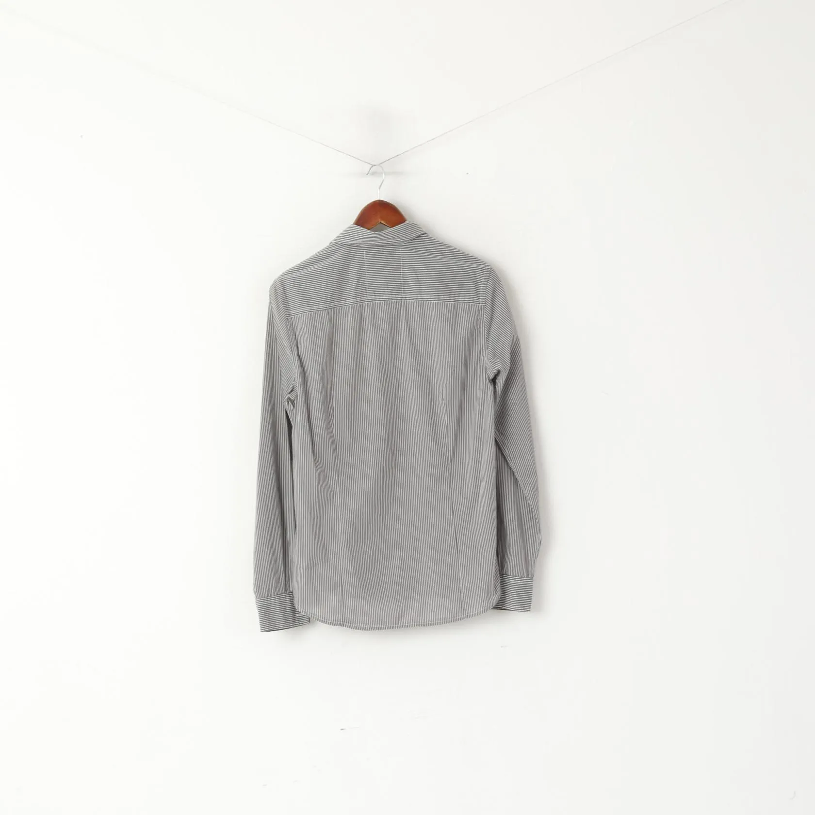 Guess Men M Casual Shirt Gray Striped Cotton Stretch Long Sleeve Pocket Top