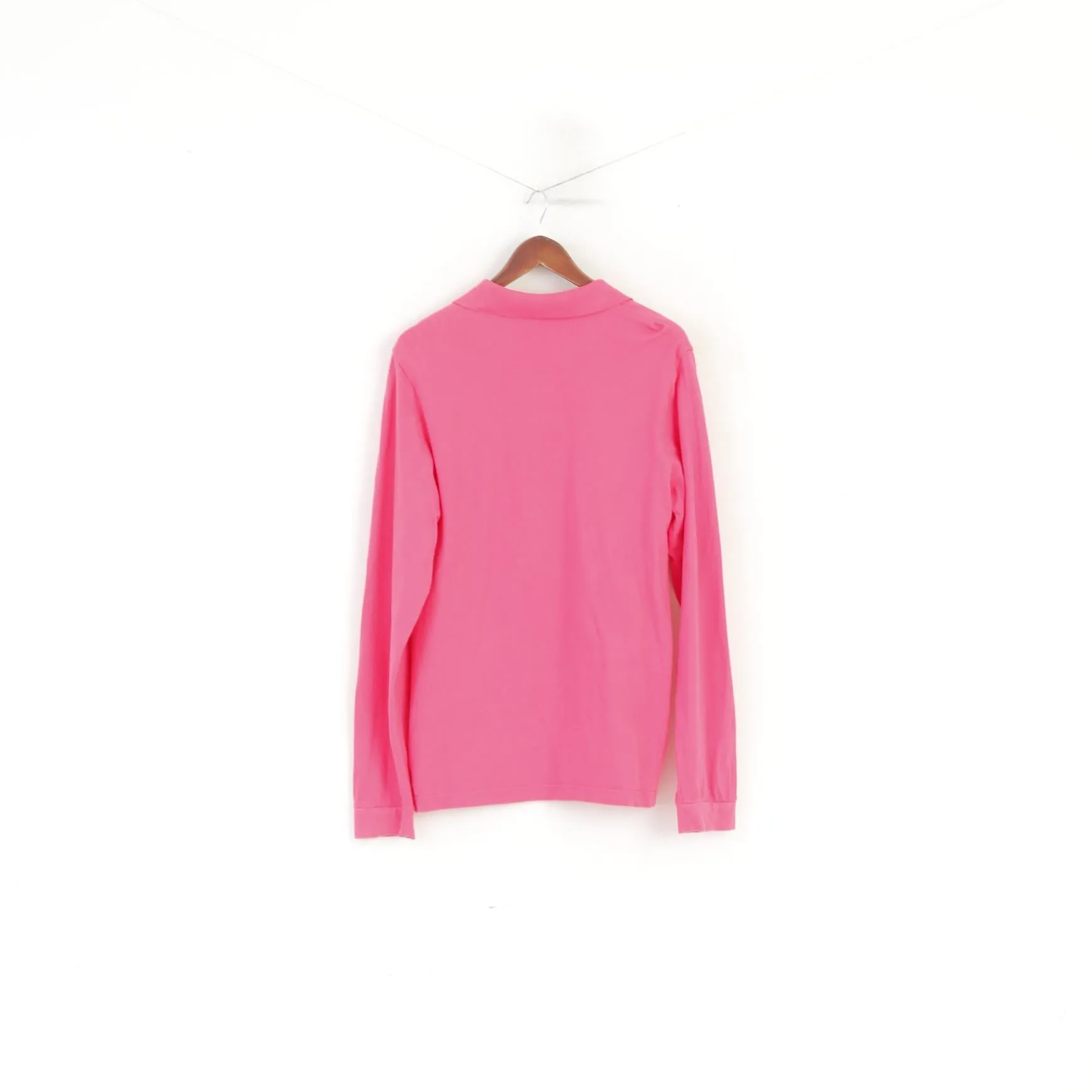 Hackett London Men L Polo Shirt Pink Stretch Cotton Detailed Buttons Long Sleeve Top