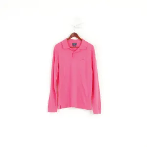 Hackett London Men L Polo Shirt Pink Stretch Cotton Detailed Buttons Long Sleeve Top