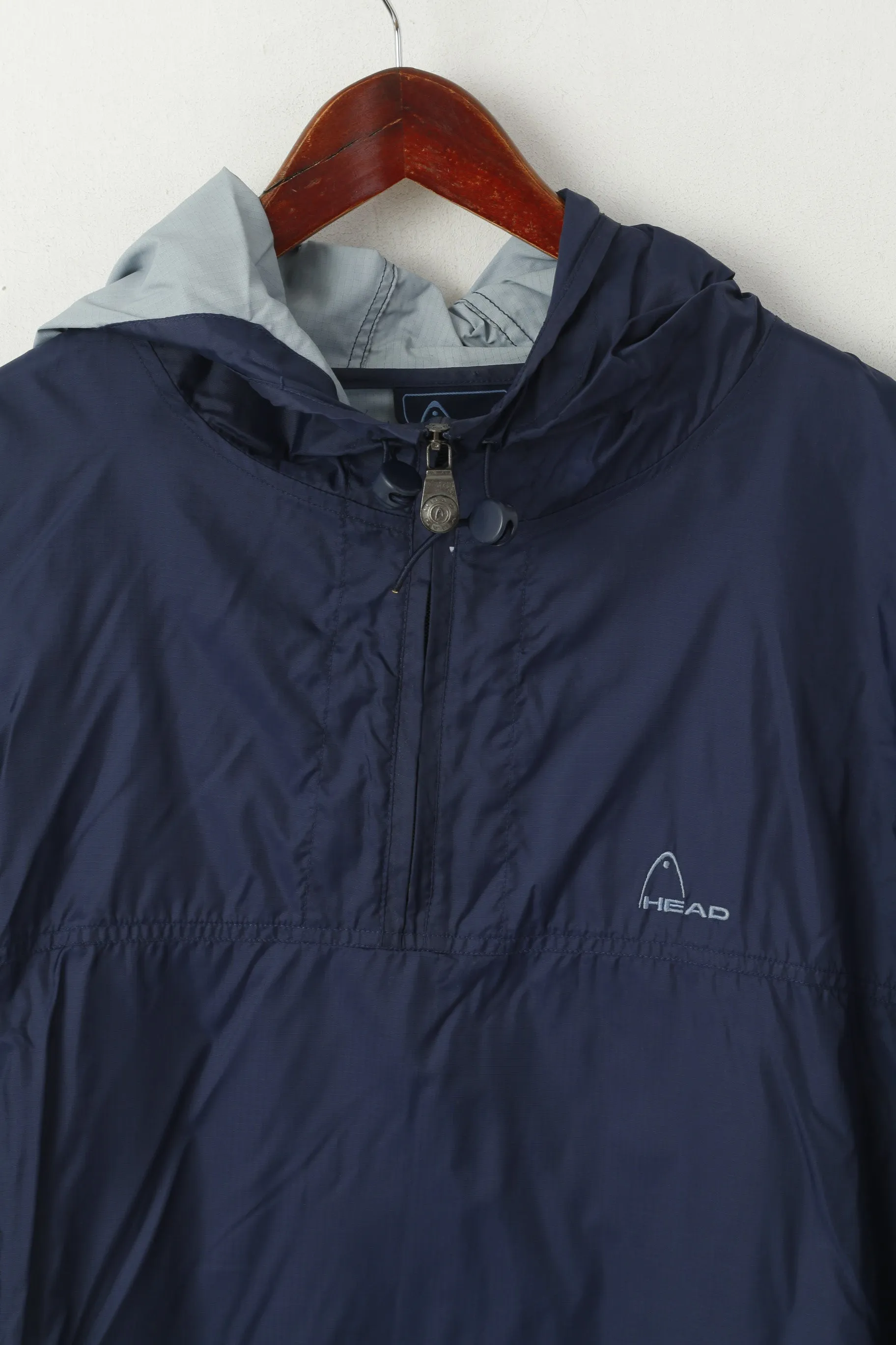 Head Men XL Pullover Jacket Navy Nylon Waterproof Hooded Zip Neck Top