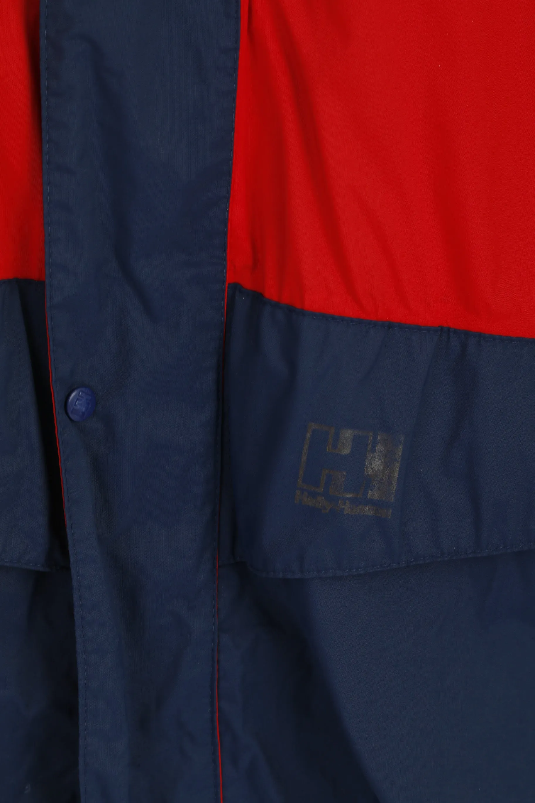 Helly Hansen Men L Jacket Red Navy Nylon Hidden Hood Vintage Sailing Top