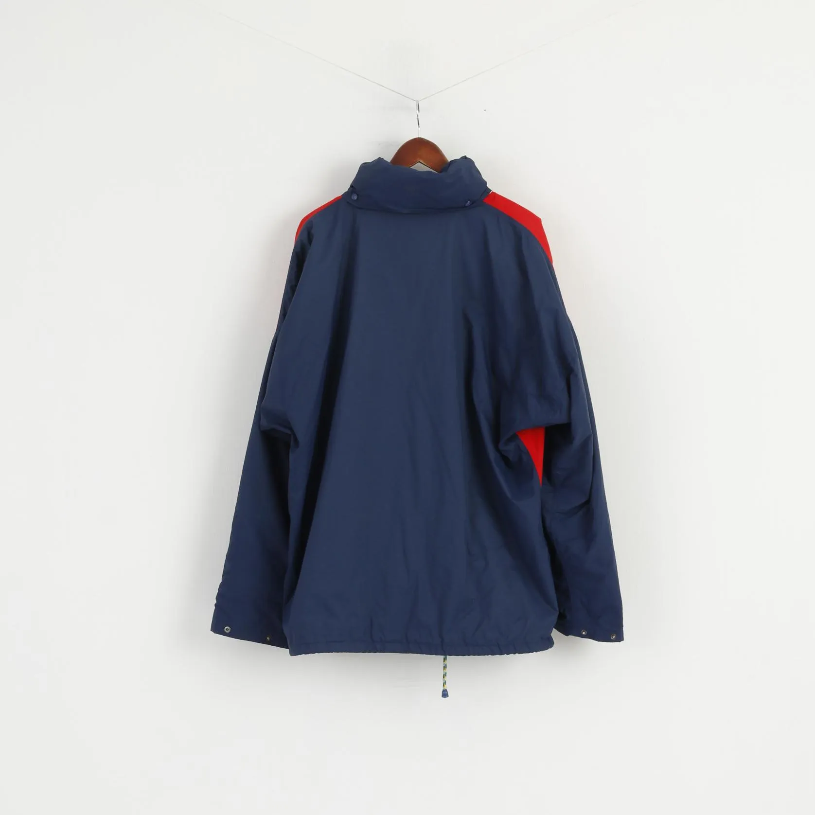 Helly Hansen Men L Jacket Red Navy Nylon Hidden Hood Vintage Sailing Top