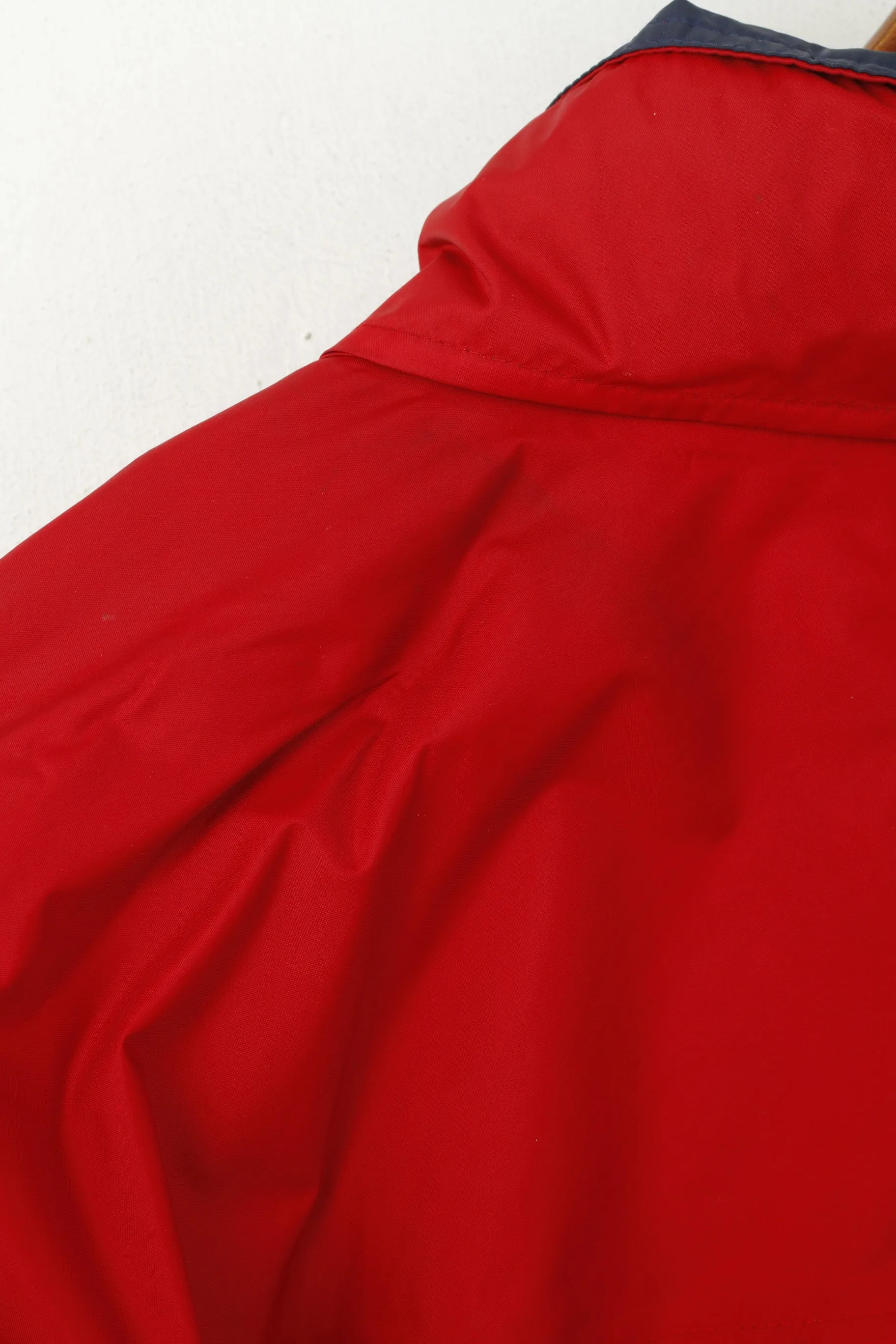 Helly Hansen Men L Jacket Red Nylon Waterproof Hidden Hood Outdoor Top