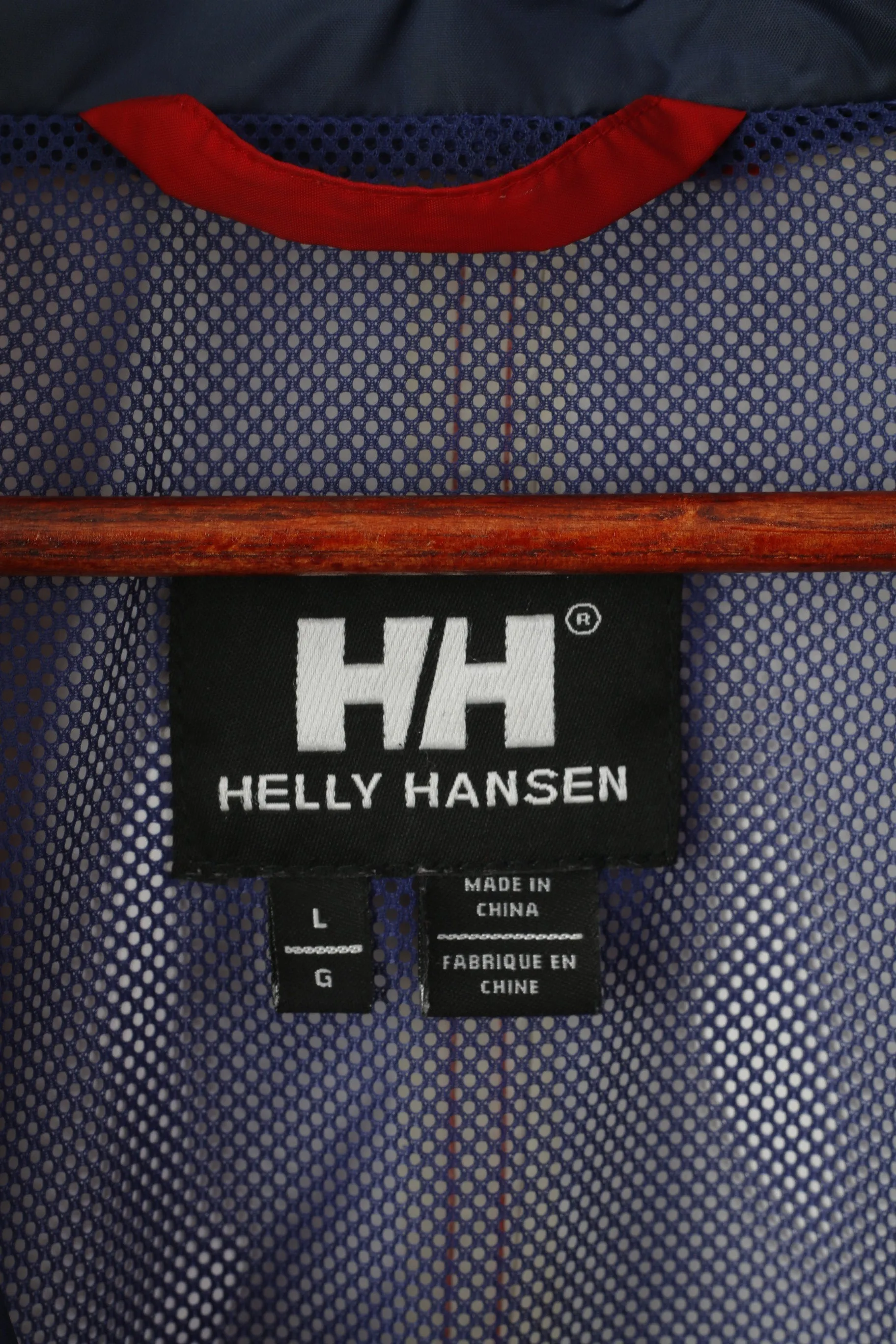 Helly Hansen Men L Jacket Red Nylon Waterproof Hidden Hood Outdoor Top