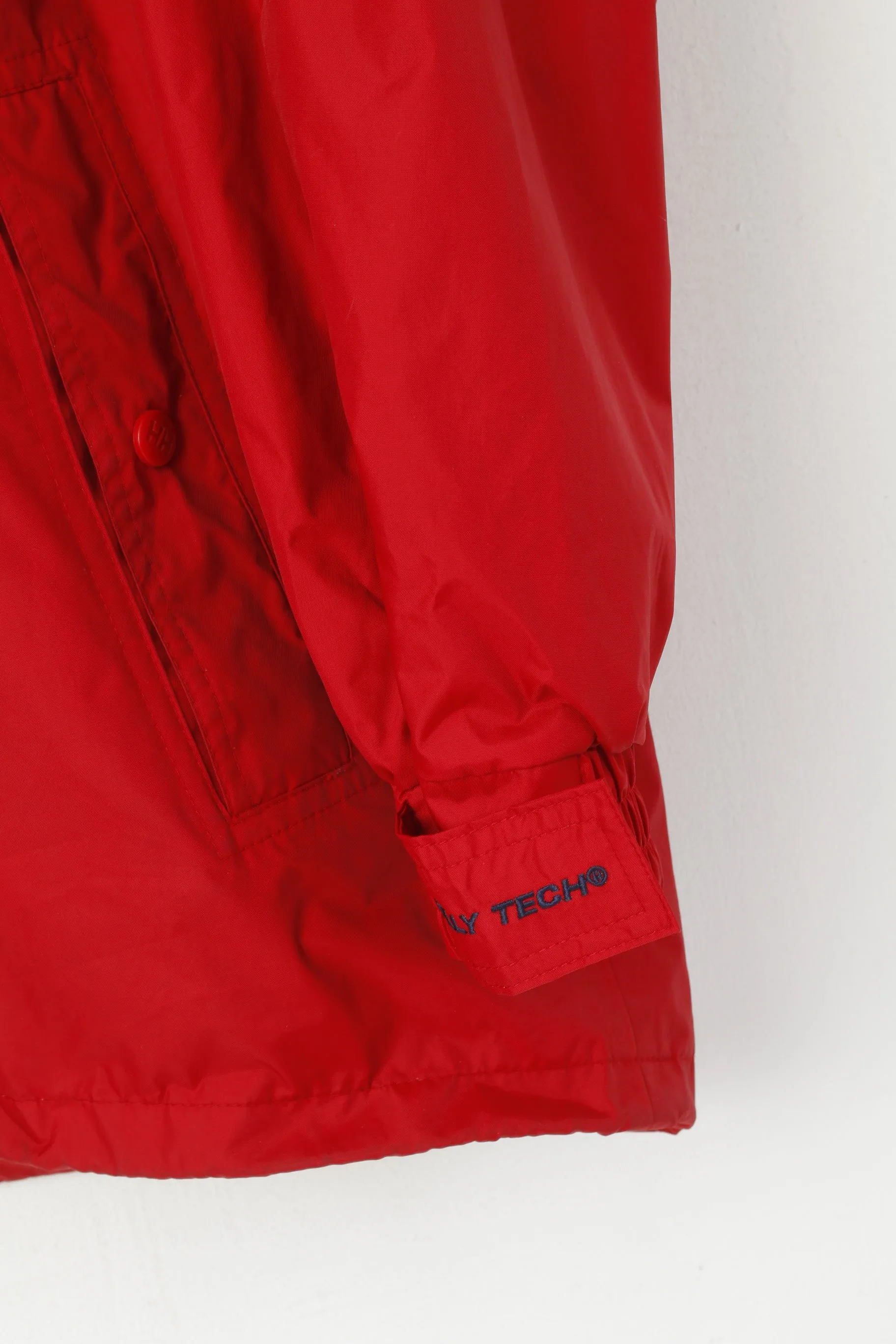 Helly Hansen Men L Jacket Red Nylon Waterproof Hidden Hood Outdoor Top
