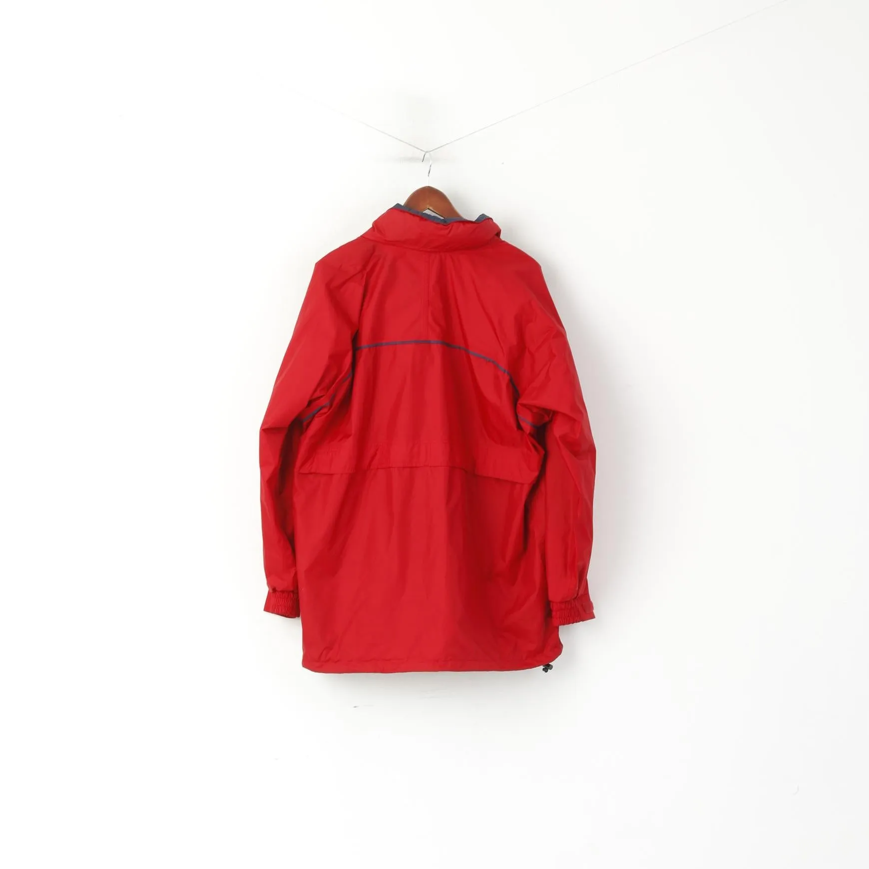 Helly Hansen Men L Jacket Red Nylon Waterproof Hidden Hood Outdoor Top