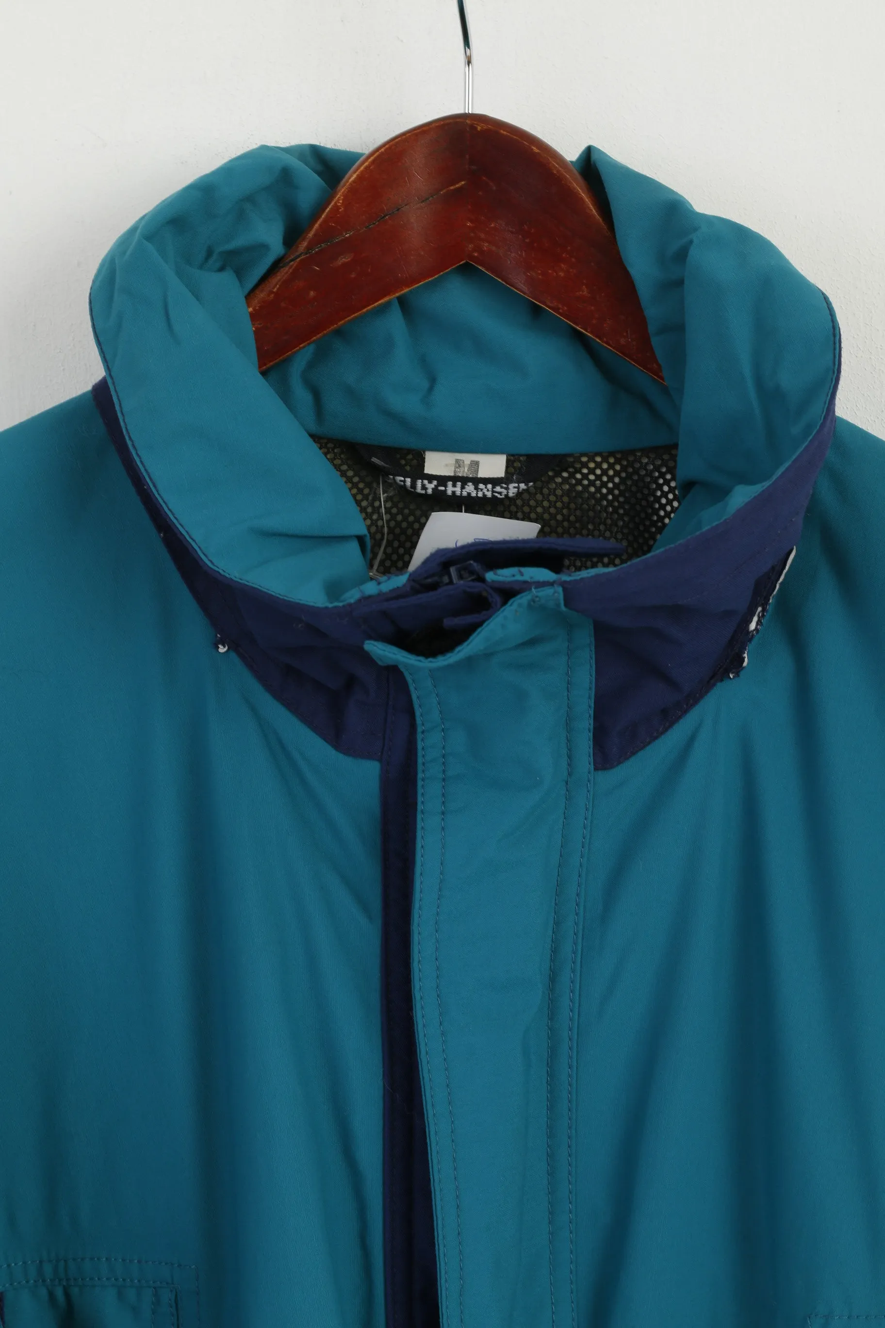 Helly Hansen Men M Jacket Green Navy Waterproof Nylon Full Zipper Outdoor Top