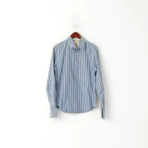 Hollister California Men S Casual Shirt Blue Striped Cotton Long Sleeve Top