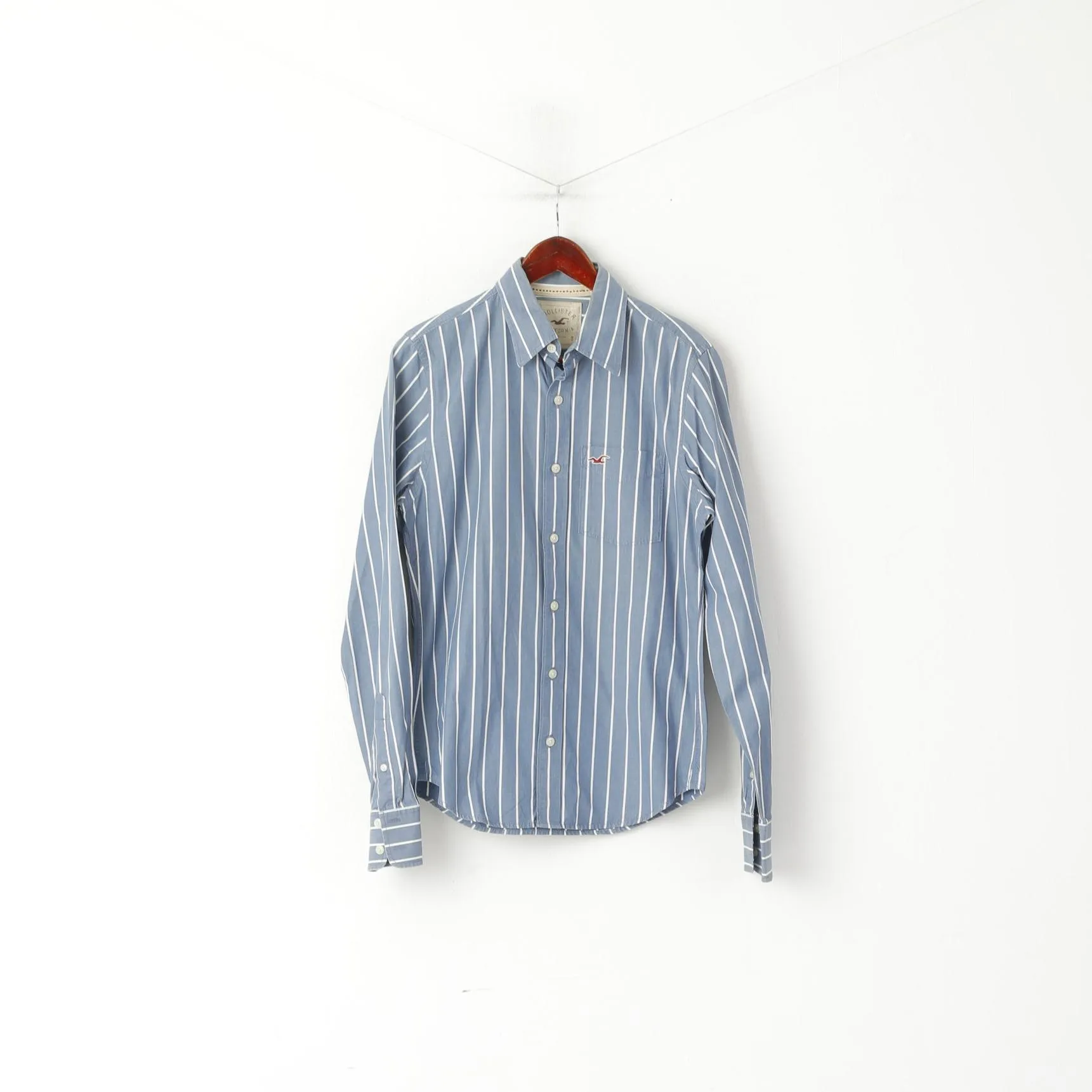 Hollister California Men S Casual Shirt Blue Striped Cotton Long Sleeve Top
