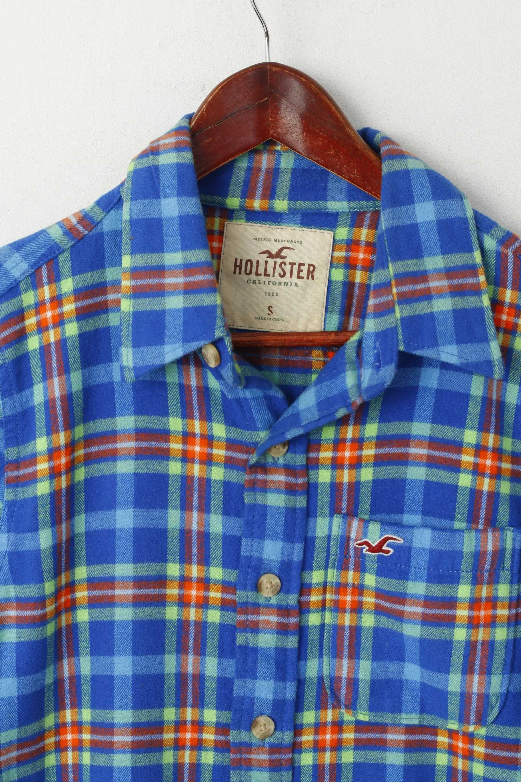 Hollister Men S Casual Shirt Blue Check Cotton Soft Flanel Long Sleeve Top