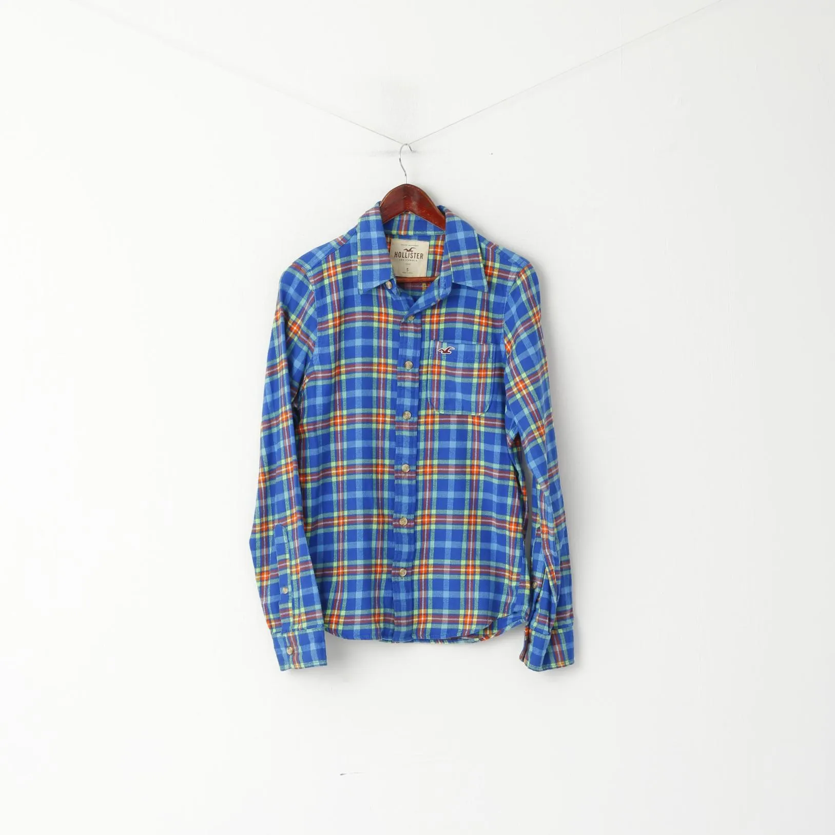 Hollister Men S Casual Shirt Blue Check Cotton Soft Flanel Long Sleeve Top