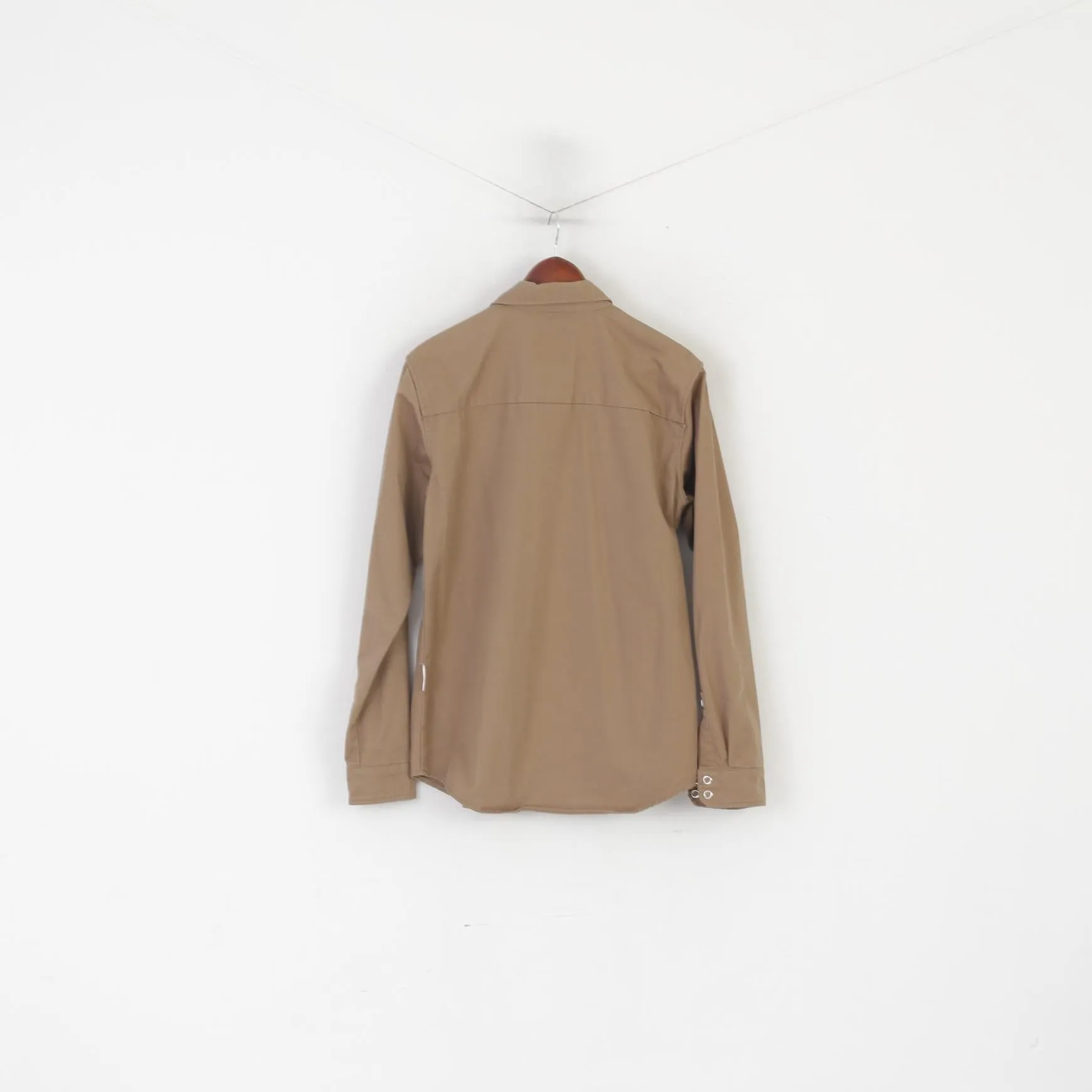 Humor Men M Casual Shirt Brown Cotton Long Sleeve Snaps Pockets Heavy Top