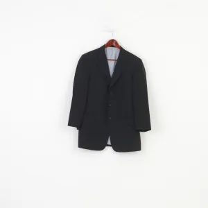 Jaeger Men 48 38 Blazer Black Checkered Wool Vintage Single Breasted Jacket