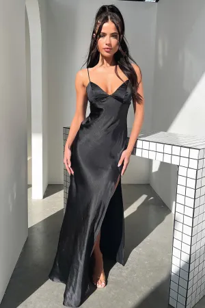 Jennifer Satin Maxi Dress - Black