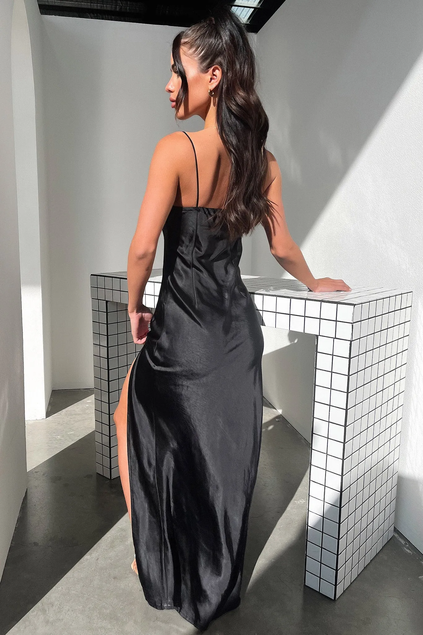 Jennifer Satin Maxi Dress - Black