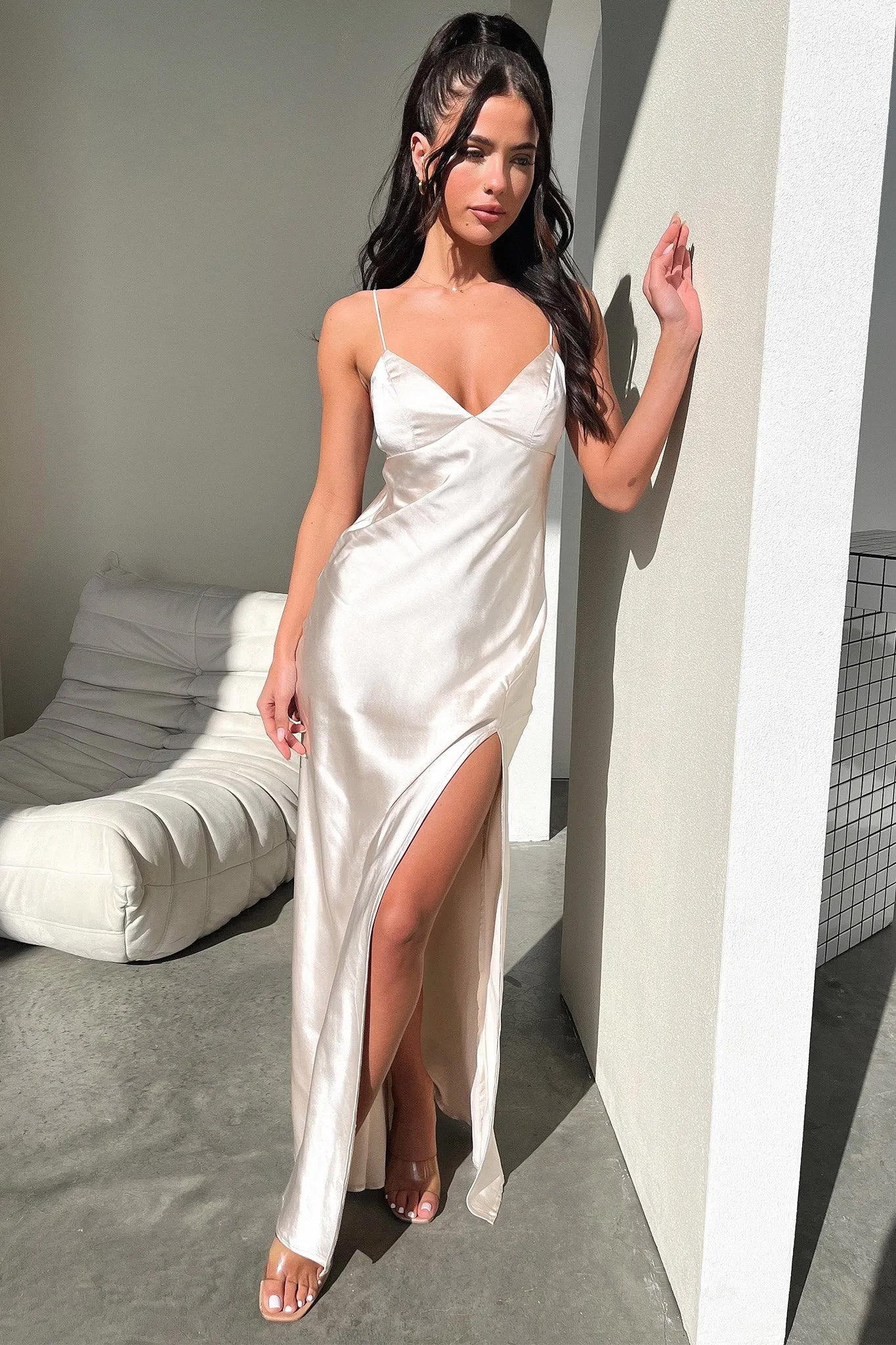Jennifer Satin Maxi Dress - Champagne