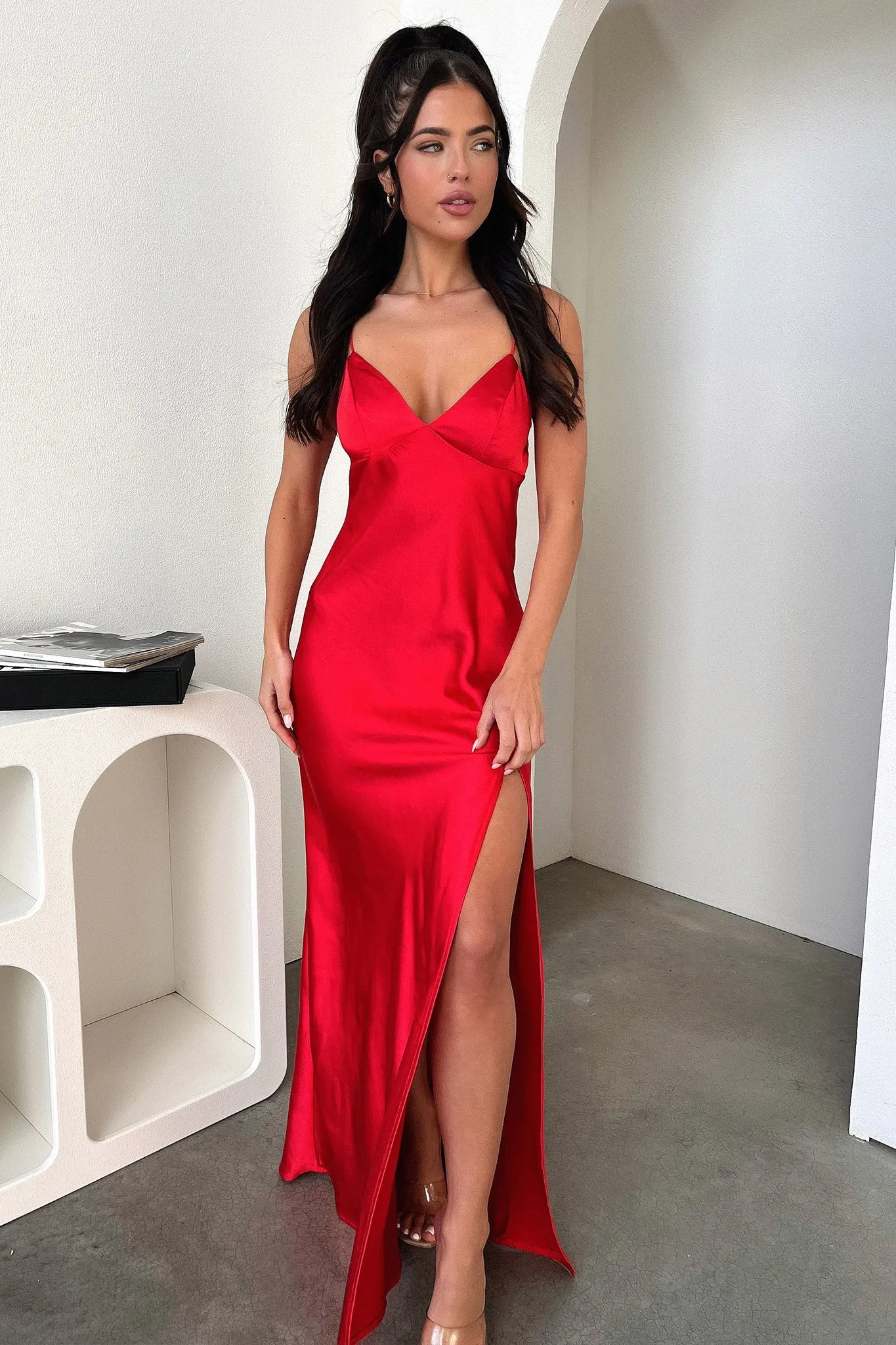 Jennifer Satin Maxi Dress - Red
