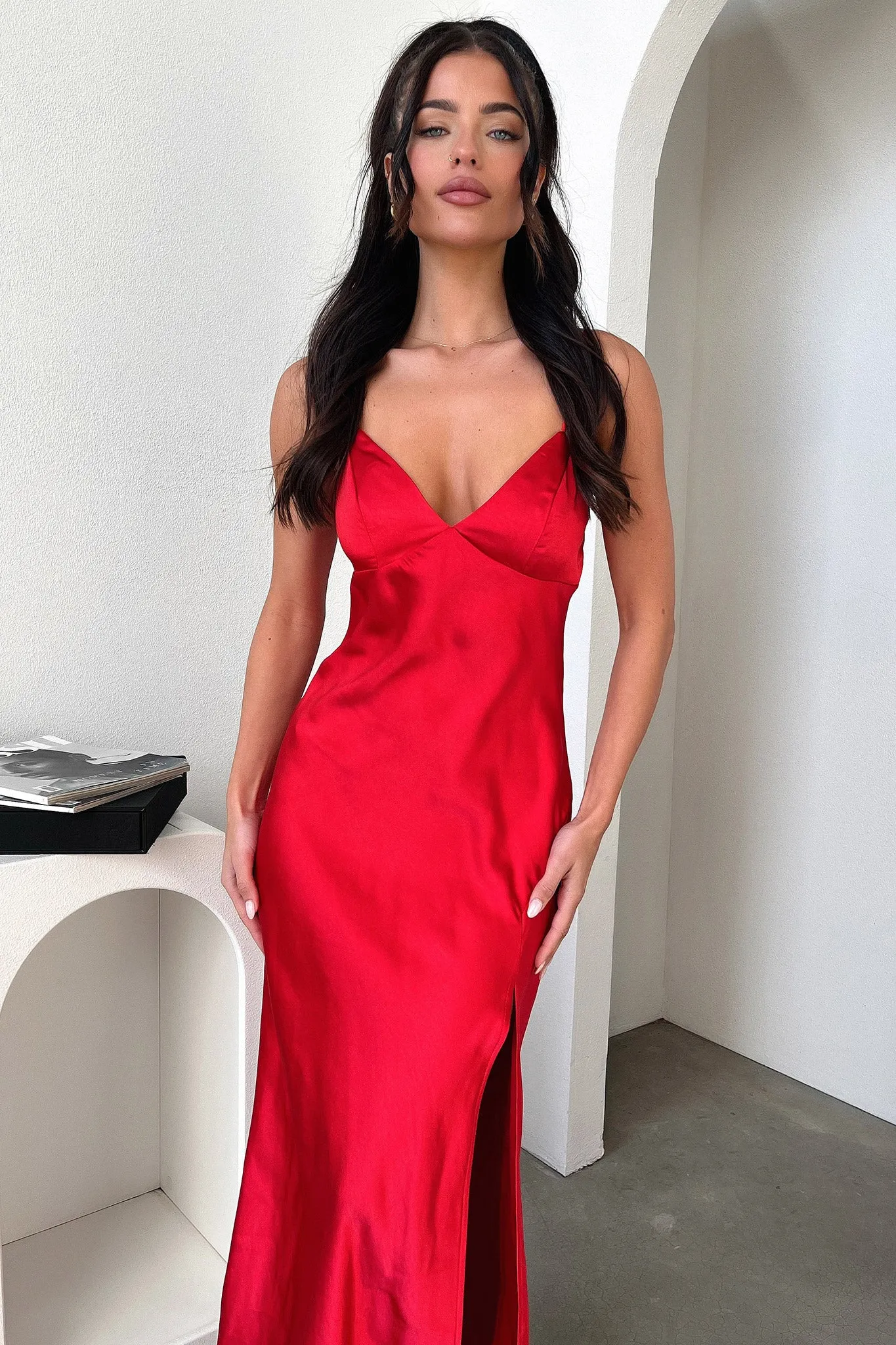 Jennifer Satin Maxi Dress - Red