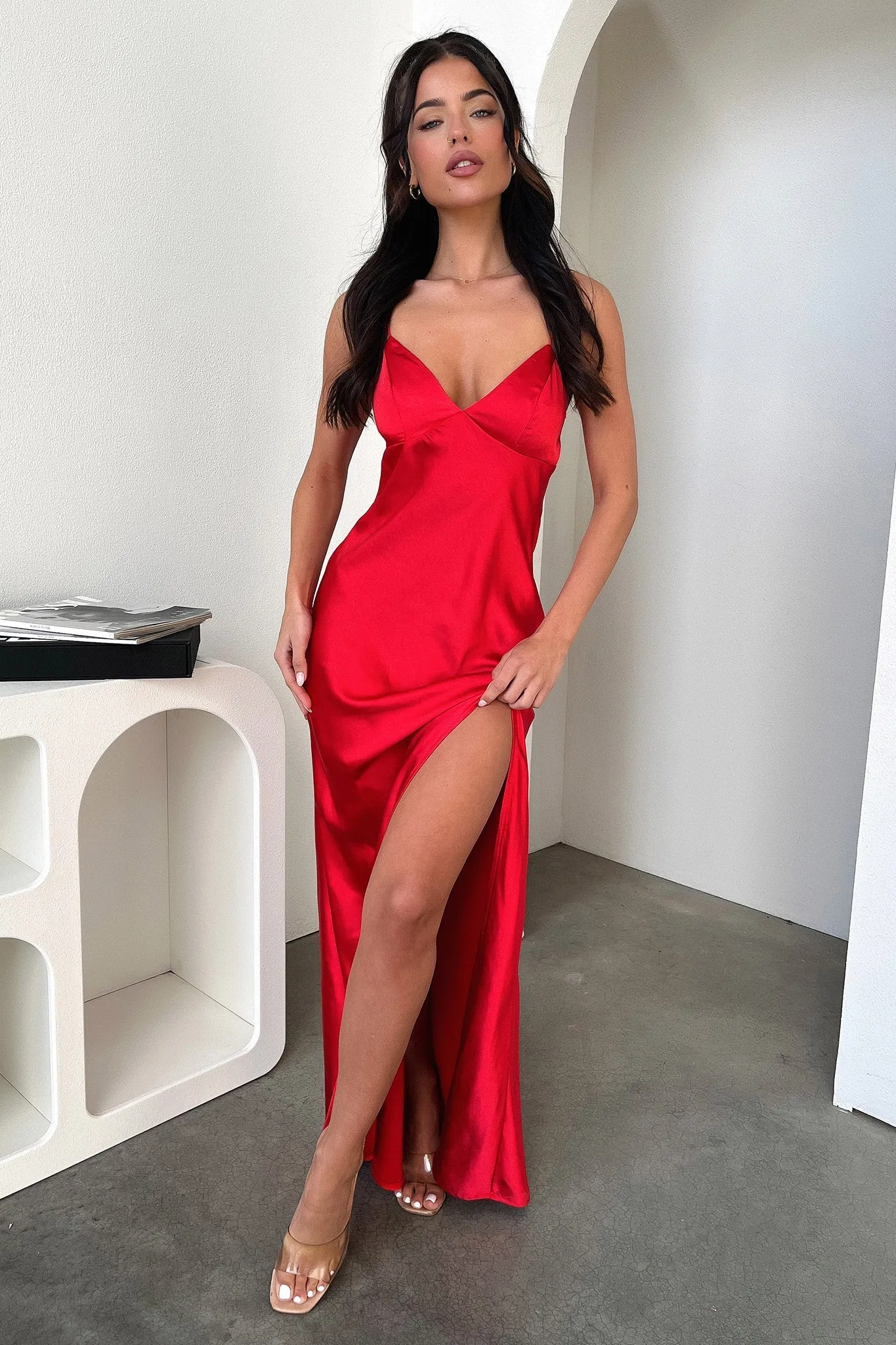 Jennifer Satin Maxi Dress - Red