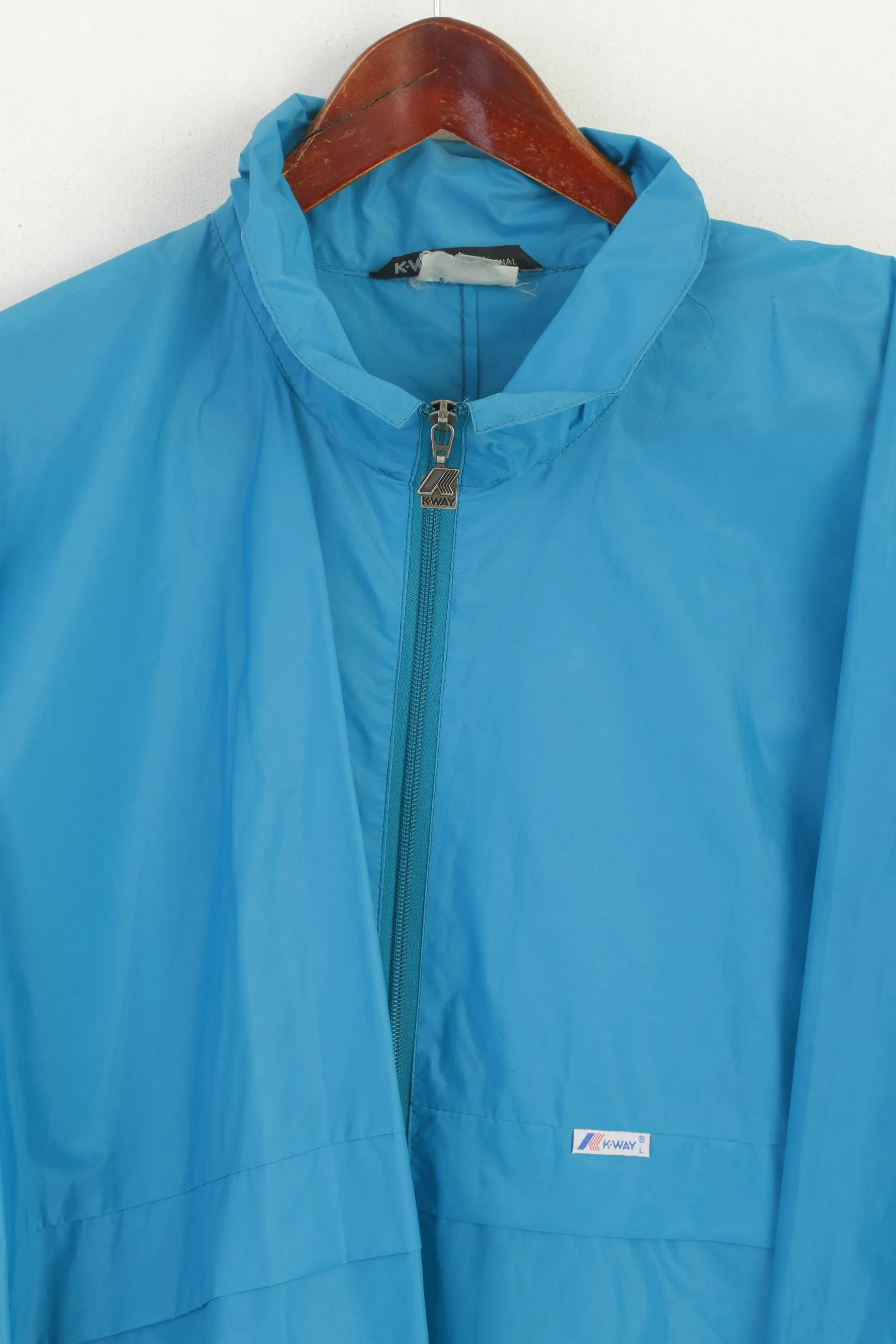 K-Way International Men L Jacket Turquoise Packable Vintage Nylon Waterproof Top