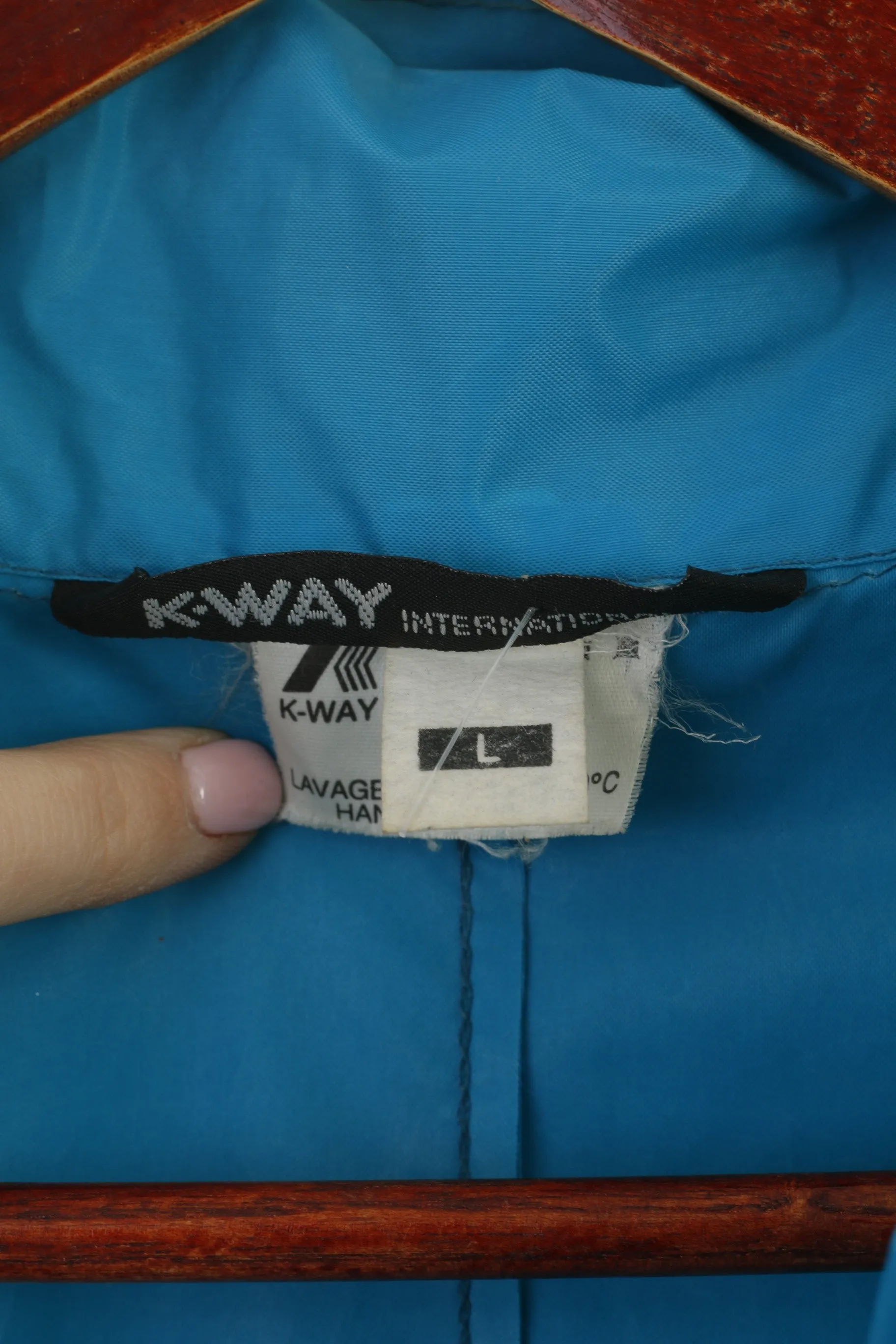 K-Way International Men L Jacket Turquoise Packable Vintage Nylon Waterproof Top