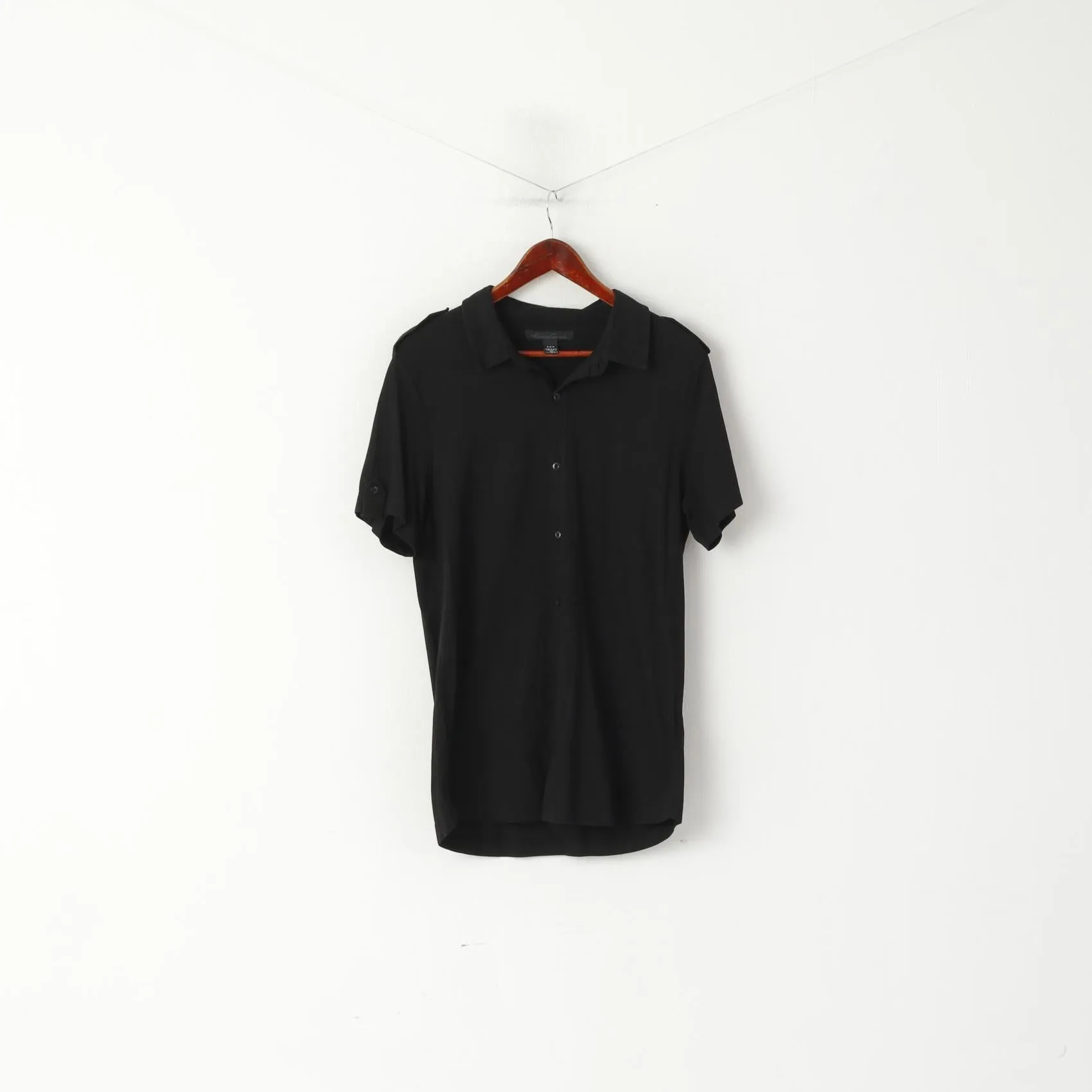 Kenneth Cole New York Men M Casual Shirt Black Cotton Modal Buttoned Plain Top