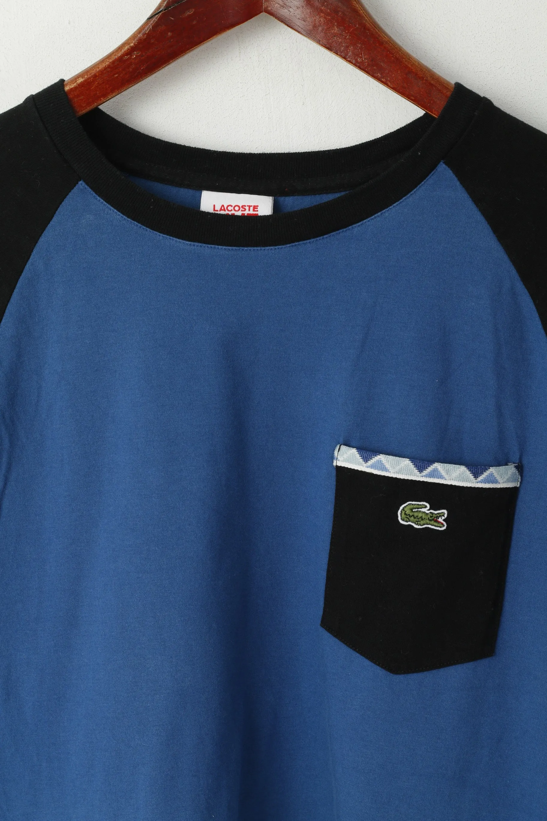 Lacoste Live Men 4 S Shirt Blue Cotton Pocket Crew Neck Classic Top