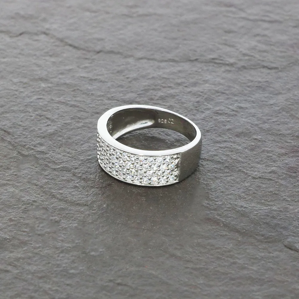 Ladies Sterling Silver Cubic Zirconia Pave Set Ring Size N